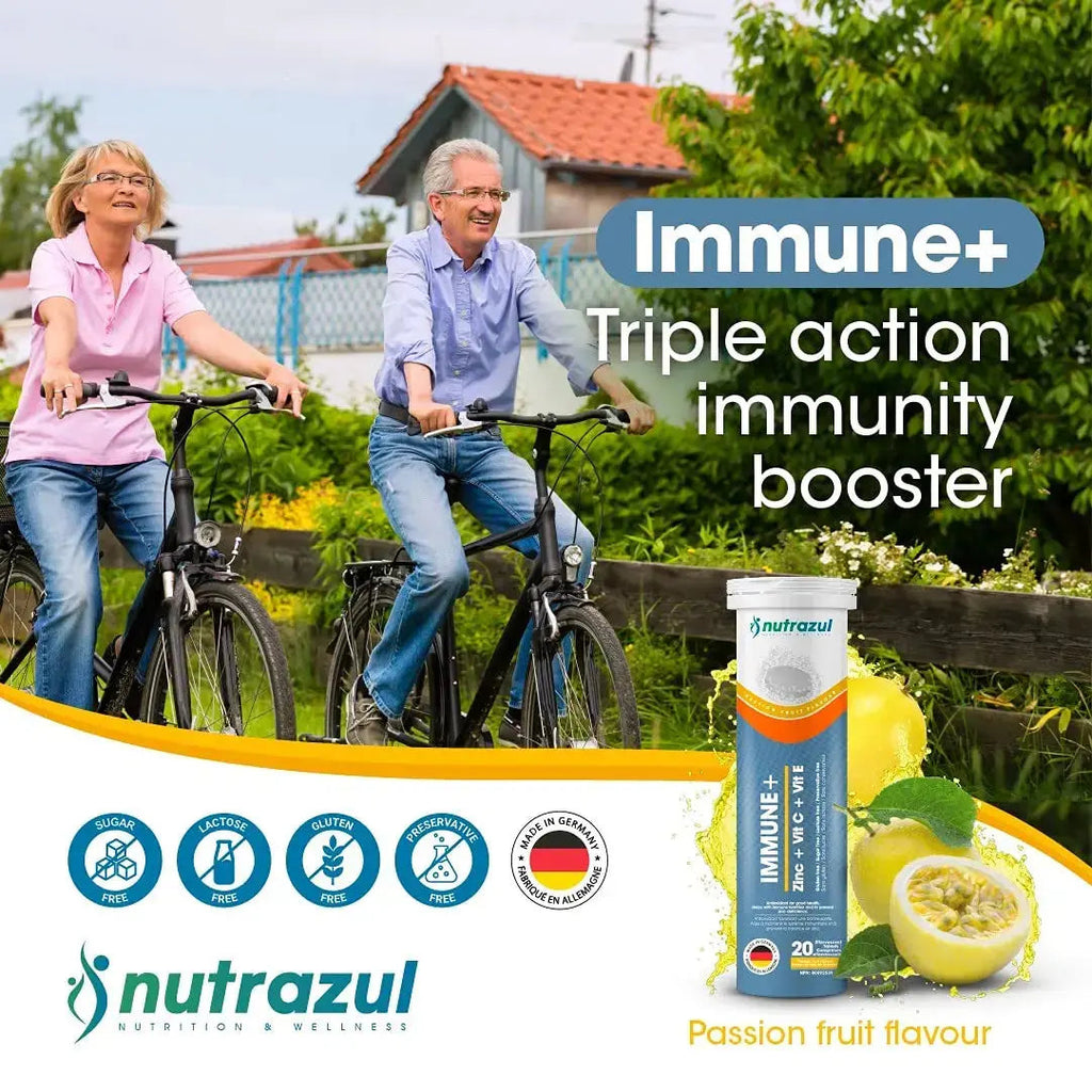 nutrazul Immune+ Effervescent Tablets | Vitamin C and Zinc with Vitamin E | 20 Tablets | Immune Support for Adults & Kids nutrazul Au supplements