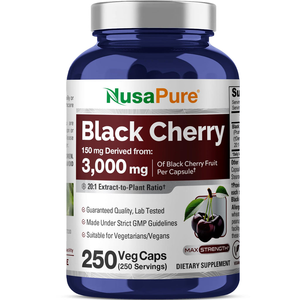 NusaPure Black Cherry Extract 20:1 - Suitable for Vegetarian/Vegan, Non - GMO - 3,000mg 250 Capsules NusaPure Au supplements