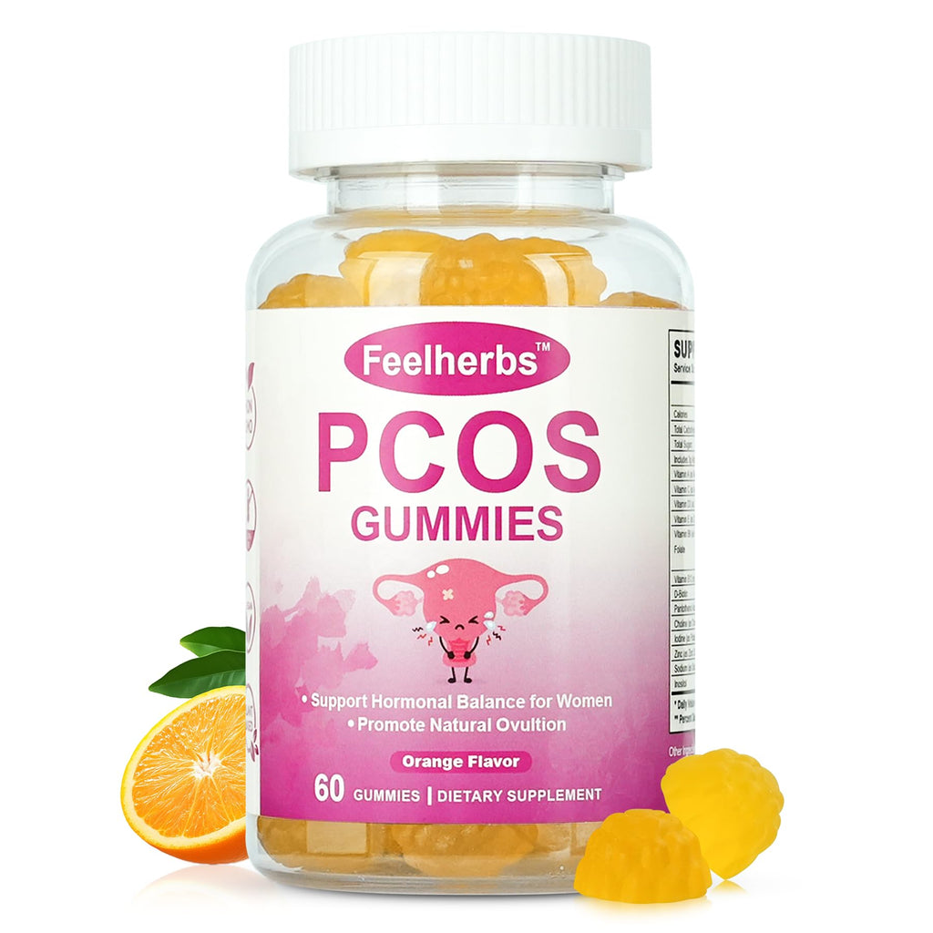 PCOS Gummies for Women Menstrual Cycle & Hormonal Balance, 60 Count Ovarian Support Gummies with Myo-Inositol, Folate and Vitamins, Orange Flavor PCOS Vitamins Gummies Helps Fertility and Ovulation Feelherbs Au supplements
