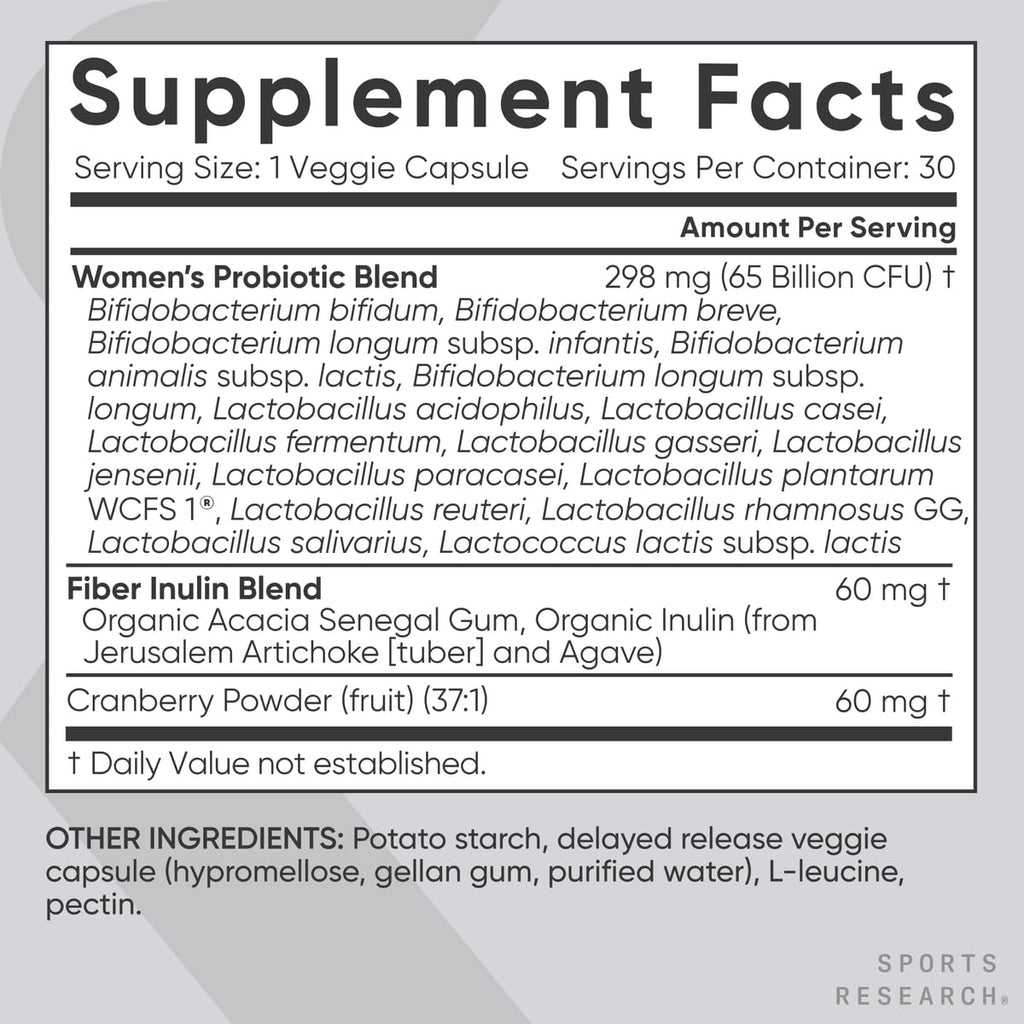 Sports Research Women's Probiotics with Prebiotics, 65 Billion CFU - Vegan Capsules for Gut Health & Digestive Support, Probiotics for Women with Cranberry - Non-GMO Verified & Gluten Free - 30 Count Sports Research Au supplements
