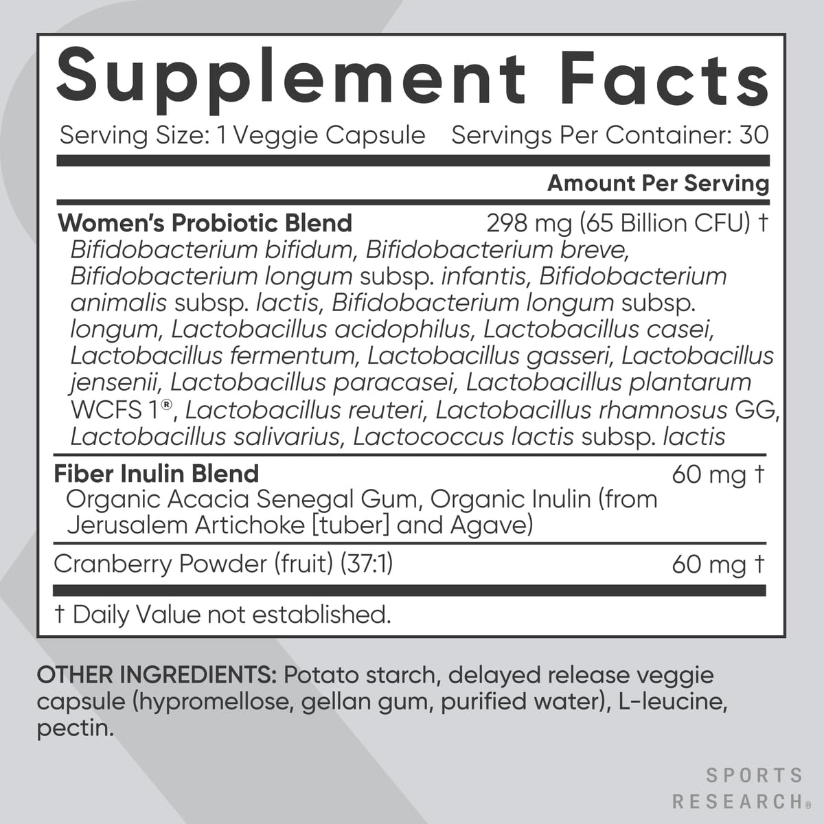 Sports Research Women's Probiotics with Prebiotics, 65 Billion CFU - Vegan Capsules for Gut Health & Digestive Support, Probiotics for Women with Cranberry - Non-GMO Verified & Gluten Free - 30 Count Sports Research Au supplements