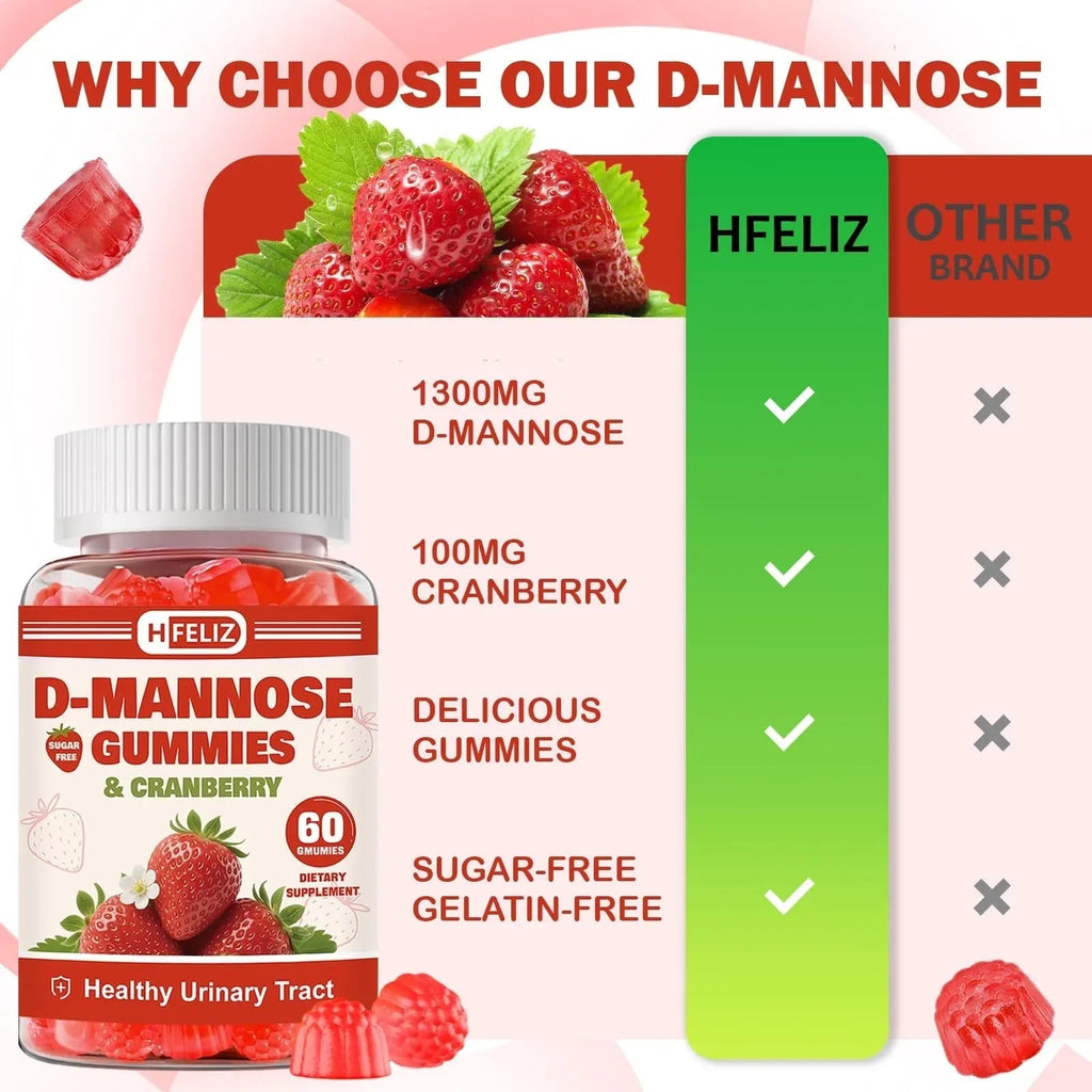 HFELIZ D Mannose with Cranberry Gummies, D-Mannose Supplements 1300mg for Women, Support Natural Urinary Tract & Bladder Health, Sugar-Free, 60 Count HFELIZ Au supplements