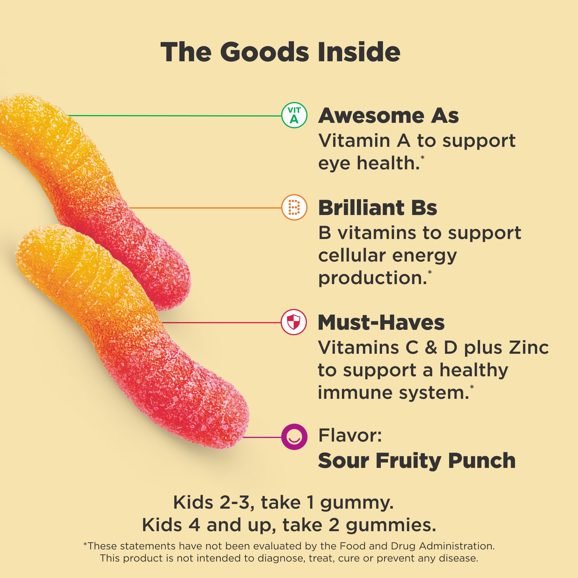 OLLY Kids Multivitamin Gummy Worms, Overall Health and Immune Support, Vitamins and Minerals A, C, D, E, Bs and Zinc, Chewable Supplement