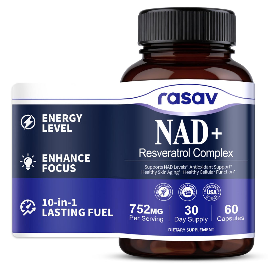 Rasav NAD Supplement 10-in-1 Extra Strength – NAD Resveratrol with CoQ10, Urolithin A, Green Tea Extract & ALA – NMN Supplement Alternative for Women & Men Rasav Au supplements