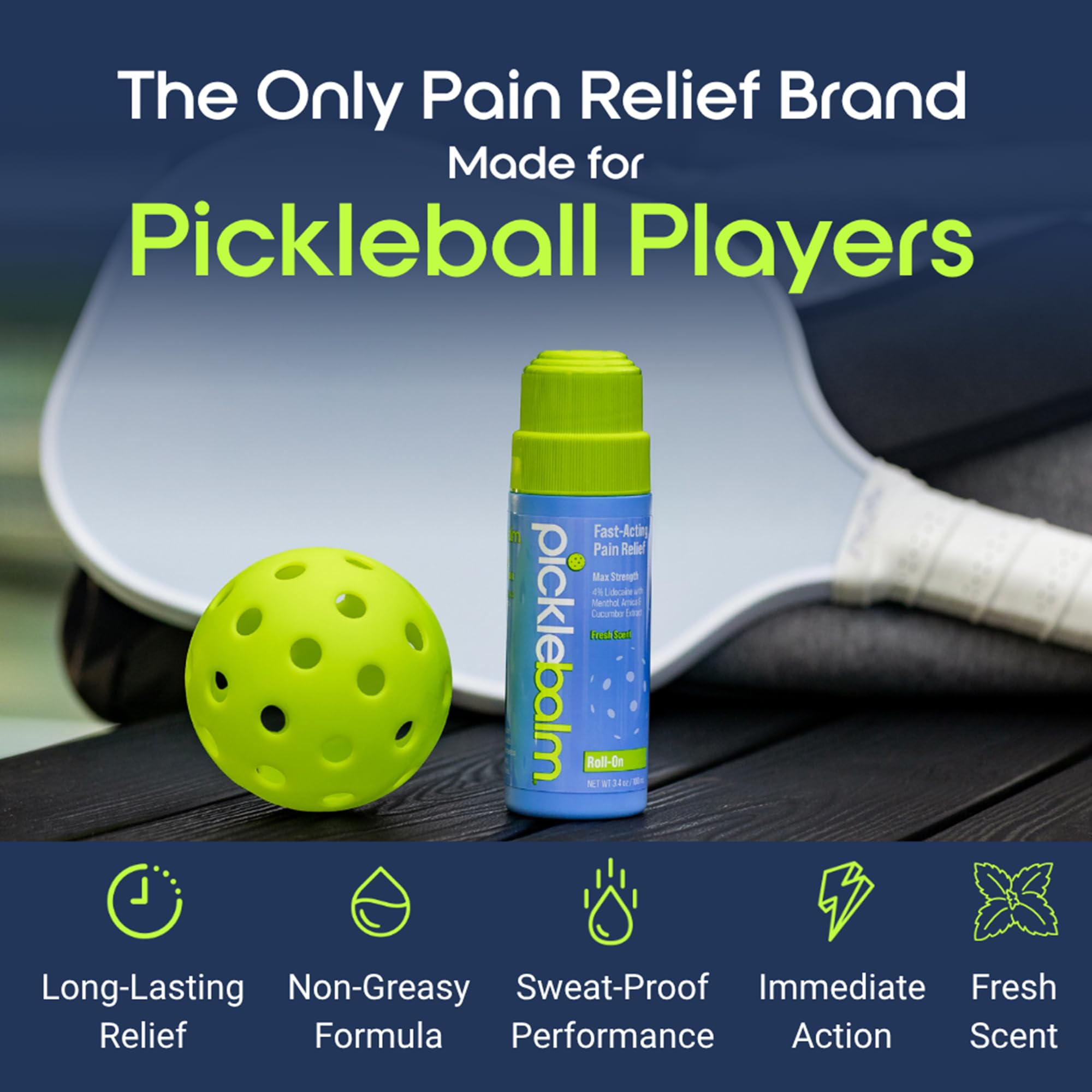 PickleBalm Pickleball In-Game Muscle Pain Relief Roll-On with 4% Lidocaine, Arnica, Menthol, Cucumber Seed Extract for Shoulders, Knees, Wrists, and More, 3.4oz Roll-On Applicator PickleBalm Au supplements