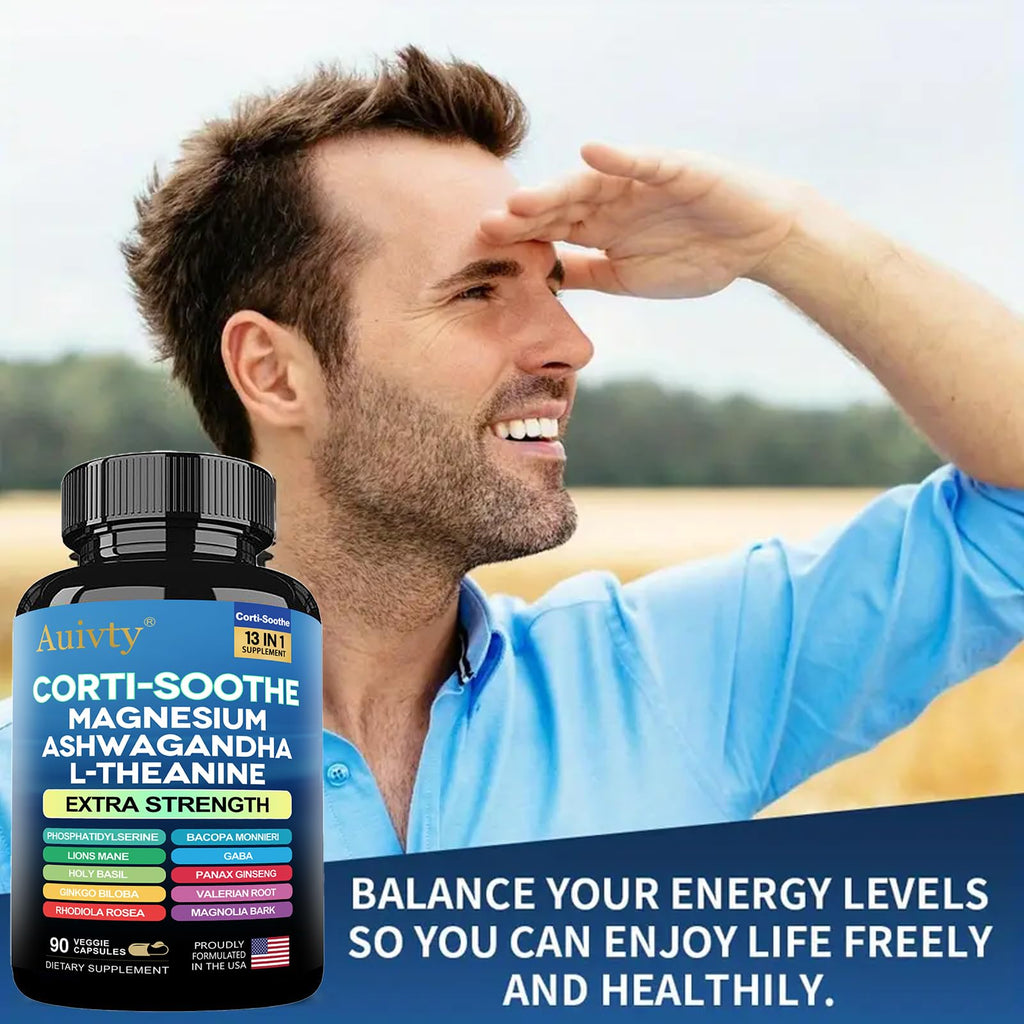 Auivty Cortisol Manager & Adrenal Support - Cortisol Reducer for Stress Relief, Calm & Sleep - 13-in-1 Adaptogen with Ashwagandha & Magnesium - 180 Capsules (2-Pack) Auivty Au supplements