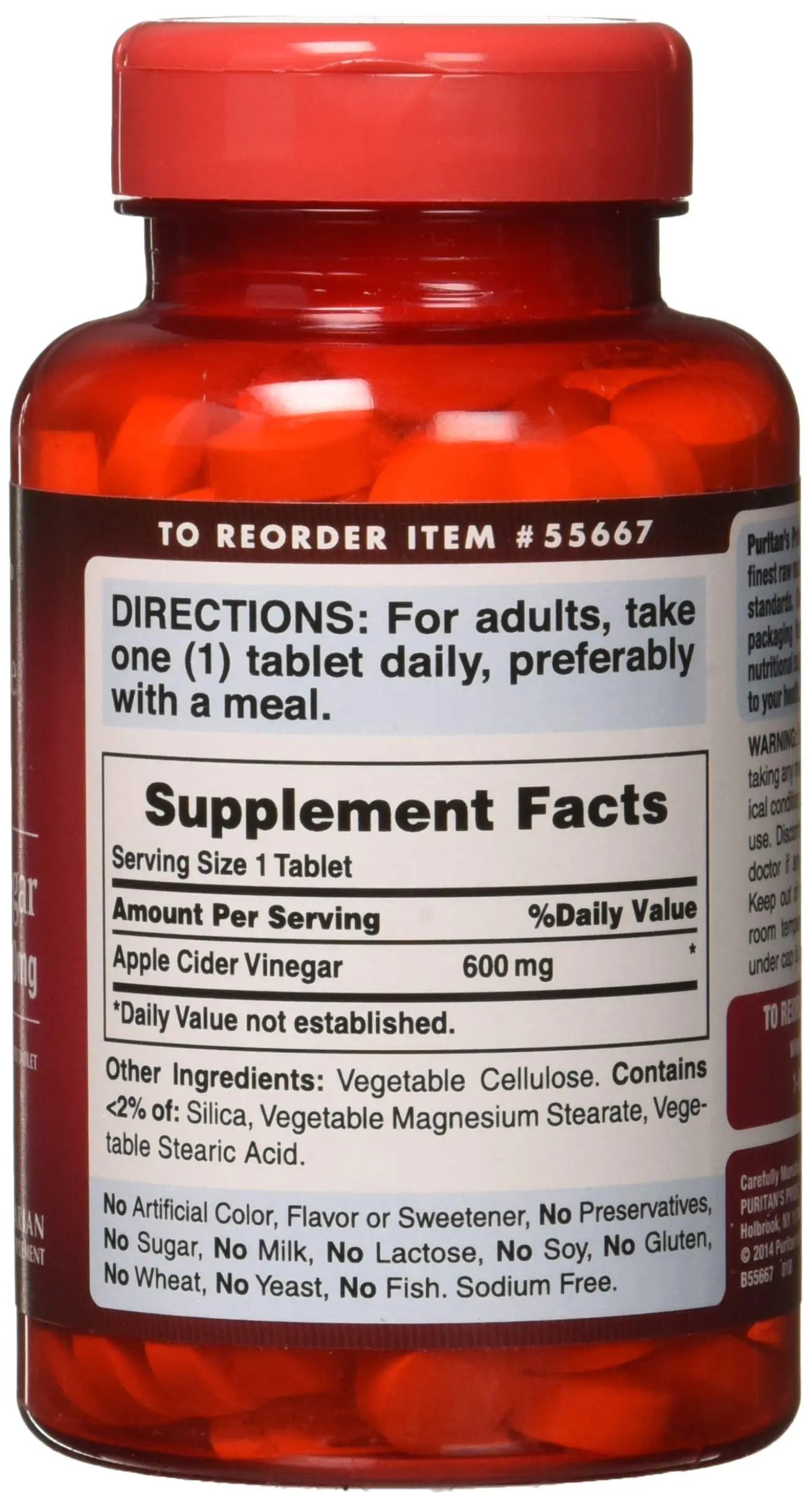 Puritan's Pride Apple Cider Vinegar 600 mg Tablets, 200 Count (Packing May Vary) Puritan's Pride Au supplements