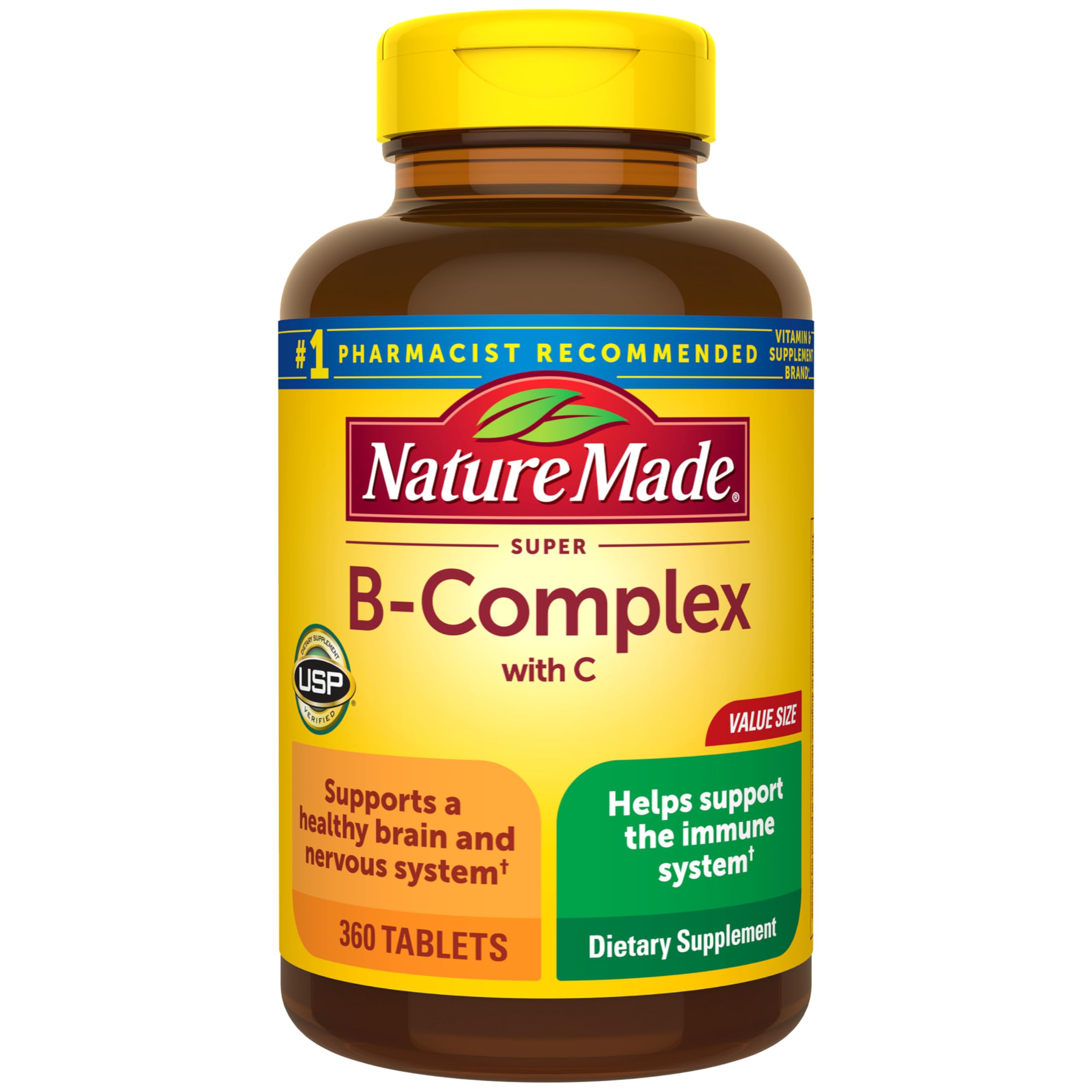 Nature Made Super B Complex with Vitamin C & Folic Acid, B Complex Vitamins for Women and Men, Dietary Supplement