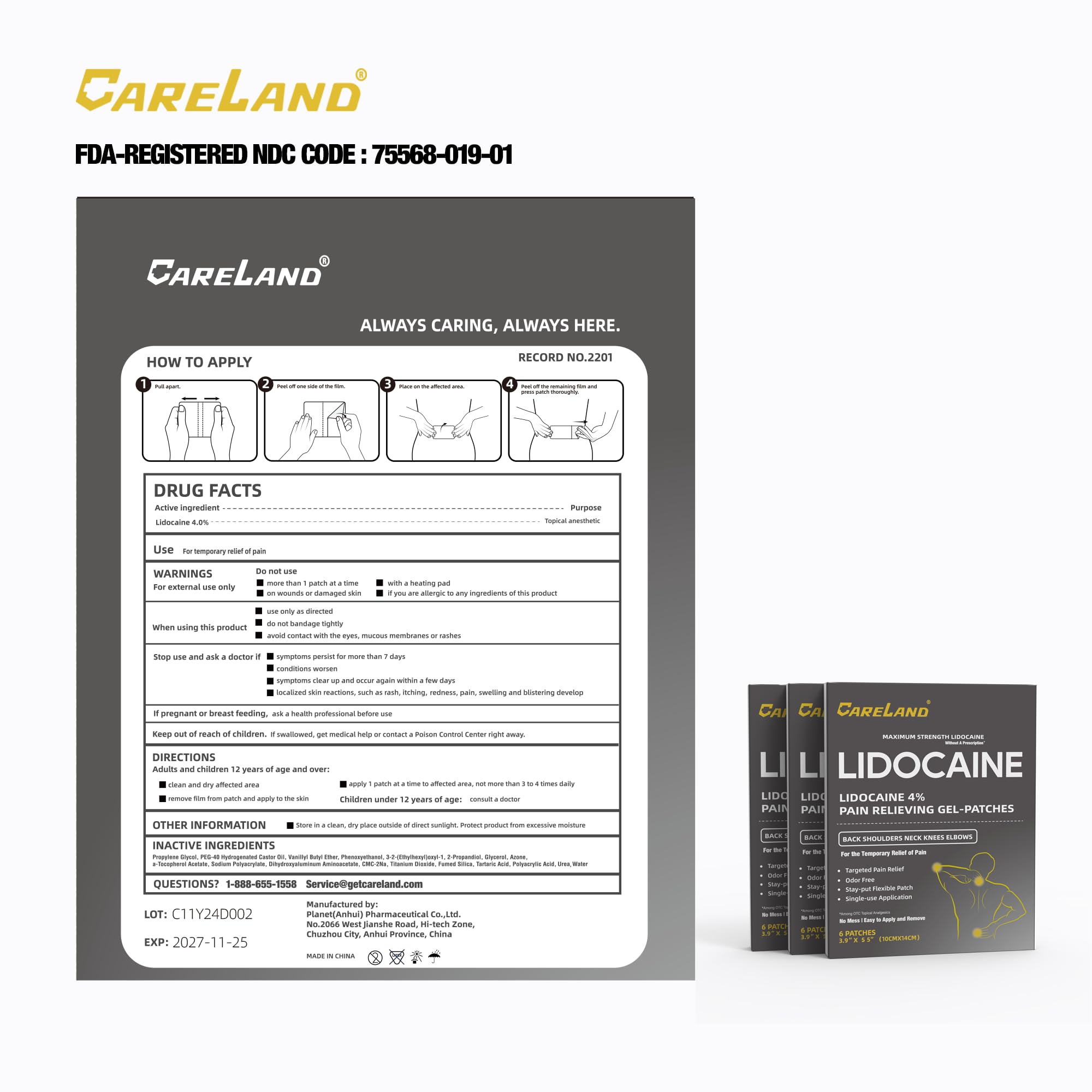 CARELAND Lidocaine Gel Patch, 18 Count Maximum Strength Pain Patches for Muscle Relief in Neck Knee Back and Shoulders Unscented Numbing Patch for Soothing Nerves, Joints CARELAND Au supplements