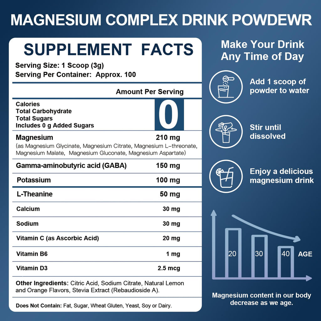 NATURE TARGET Magnesium Powder Supplement with Glycinate, Citrate, Malate, Magnesium Complex with L-Theanine & Vitamin B6 for Muscle, Heart & Brain, Vegan, 10.58 oz (100 Servings), Lemon Orange Flavor NATURE TARGET Au supplements