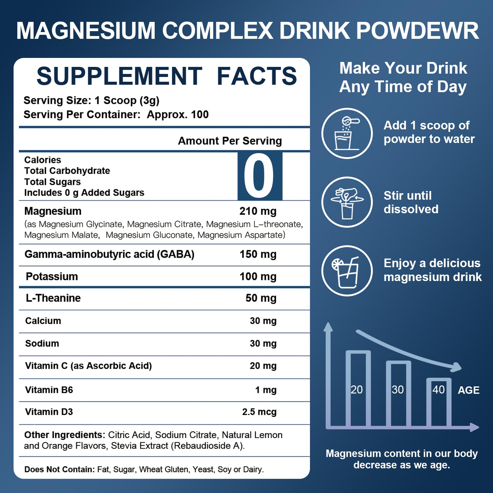 NATURE TARGET Magnesium Powder Supplement with Glycinate, Citrate, Malate, Magnesium Complex with L-Theanine & Vitamin B6 for Muscle, Heart & Brain, Vegan, 10.58 oz (100 Servings), Lemon Orange Flavor NATURE TARGET Au supplements