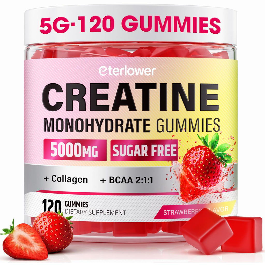 eterlower Creatine Monohydrate Gummies, 5g Creatine Gummies for Women & Men.Pre-Workout & Muscle Growth Support,