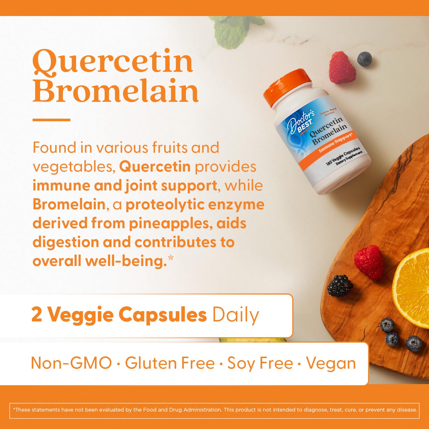 Doctor's Best Quercetin Bromelain, Immunity Support Capsule, Heart, Joint & Healthy Respiratory System, Non-GMO