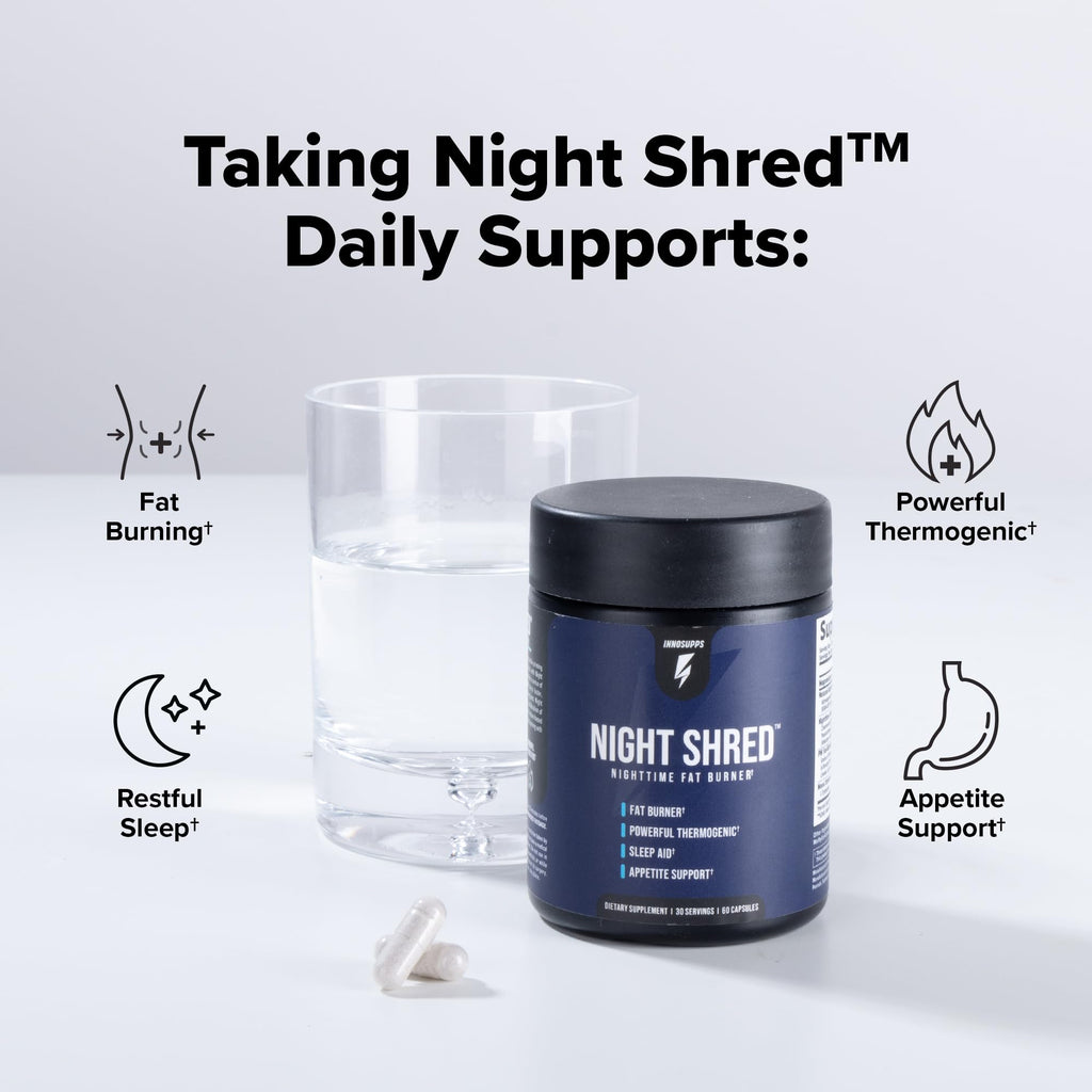 InnoSupps Night Shred Fat and Natural Sleep Support | Ashwaganda, 5-HTP, CLA, Melatonin | Appetite Suppressant
