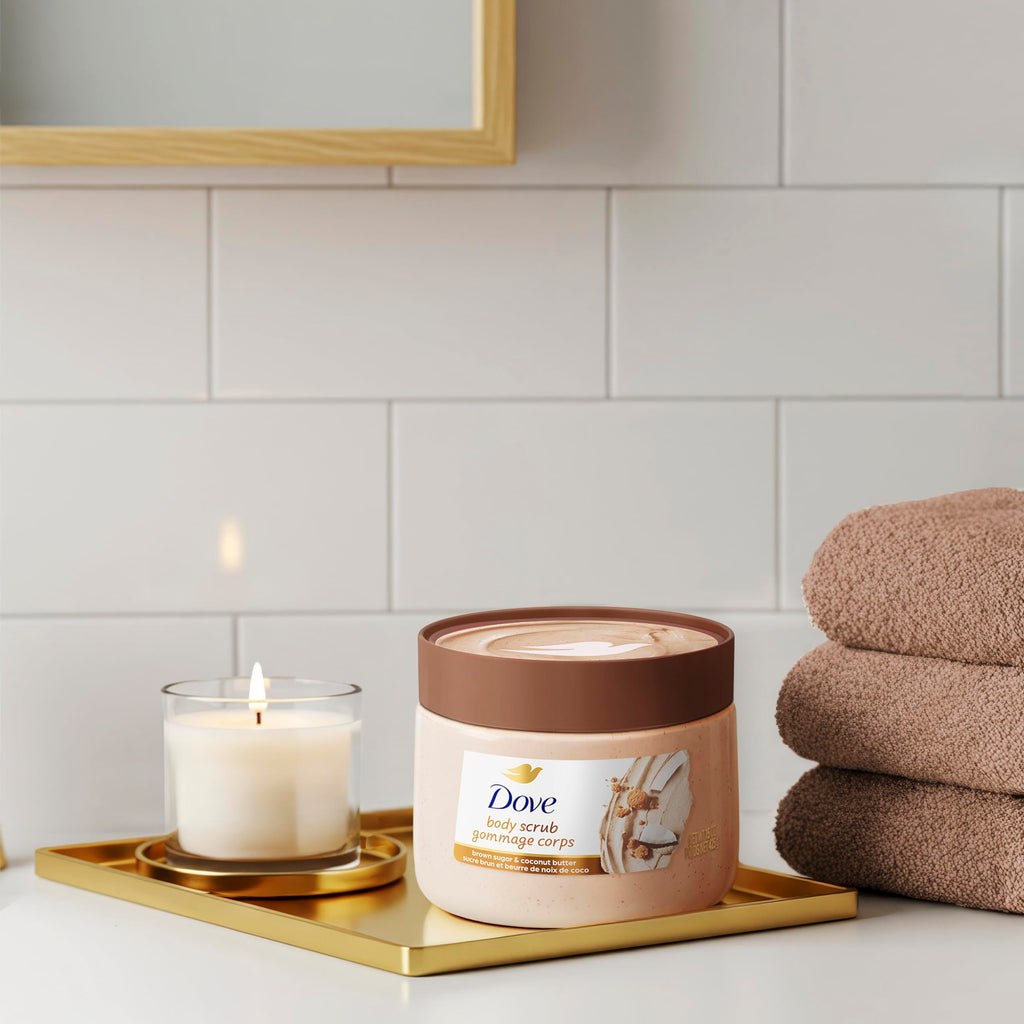 Dove Brown Sugar and Coconut Butter Body Scrub Exfoliates and Deeply Nourishes for Smooth, Radiant Skin 15 oz