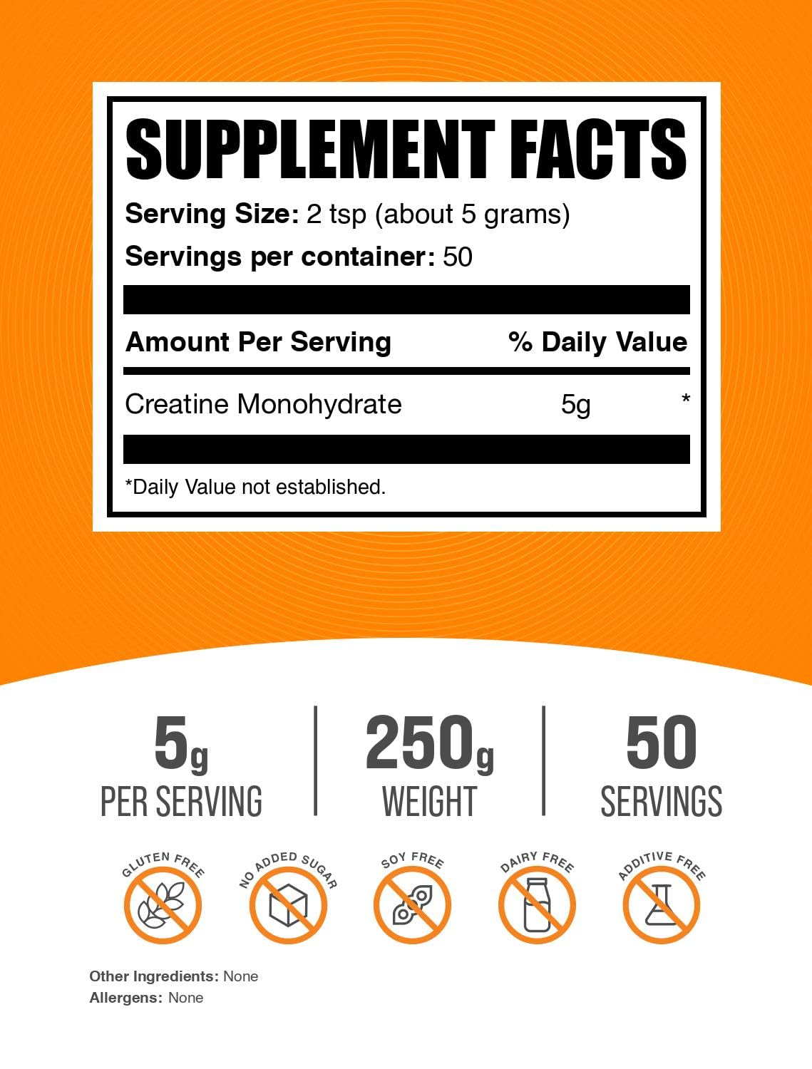 BulkSupplements.com Creatine Monohydrate Powder - Micronized Creatine Powder, Unflavored - Pure & Gluten Free, 5g (5000mg) per Servings, 250g (8.8 oz) (Pack of 1) BulkSupplements Au supplements
