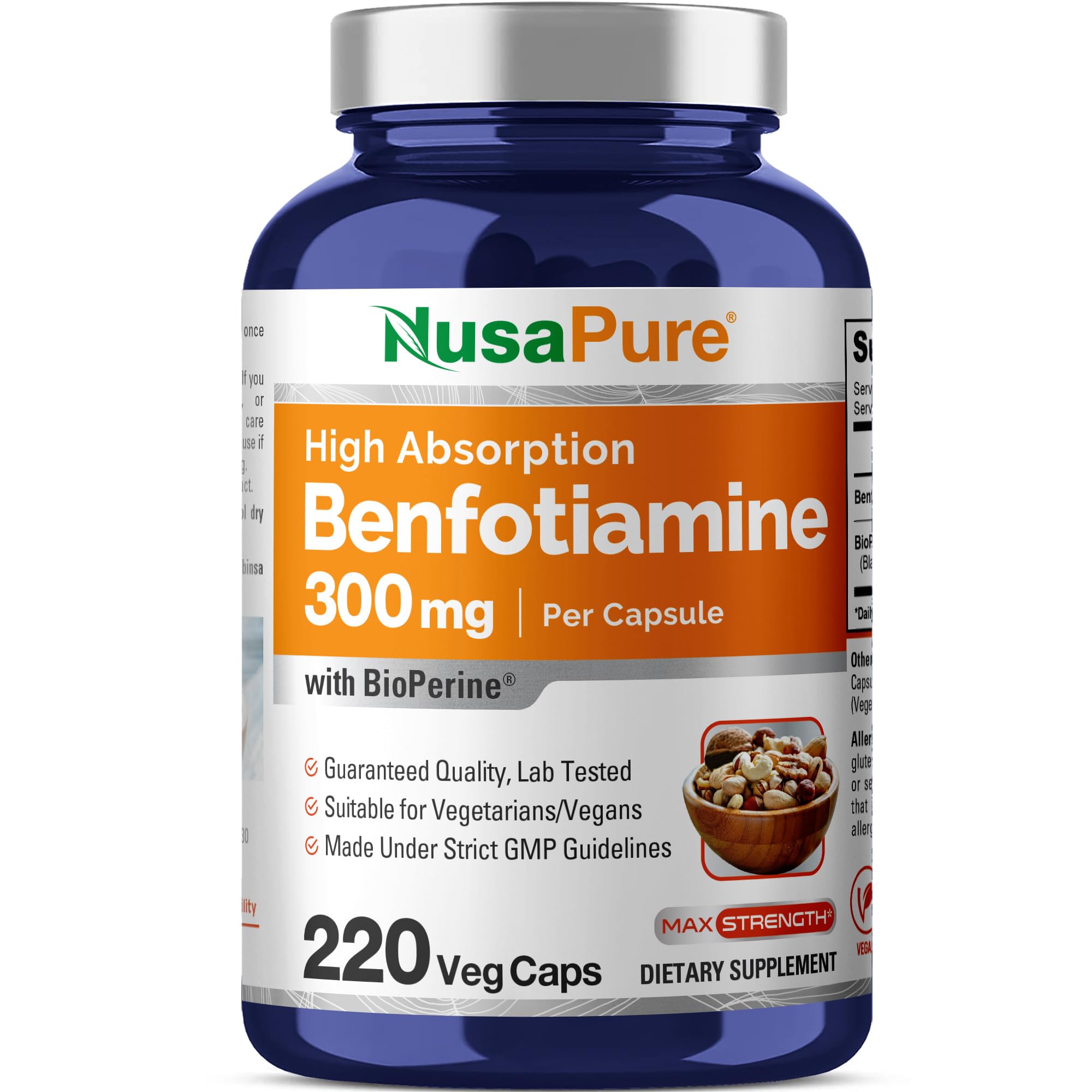 NusaPure Benfotiamine 300mg Per Veggie Caps 220 Count (Non-GMO, Vegan) Bioperine NusaPure Au supplements