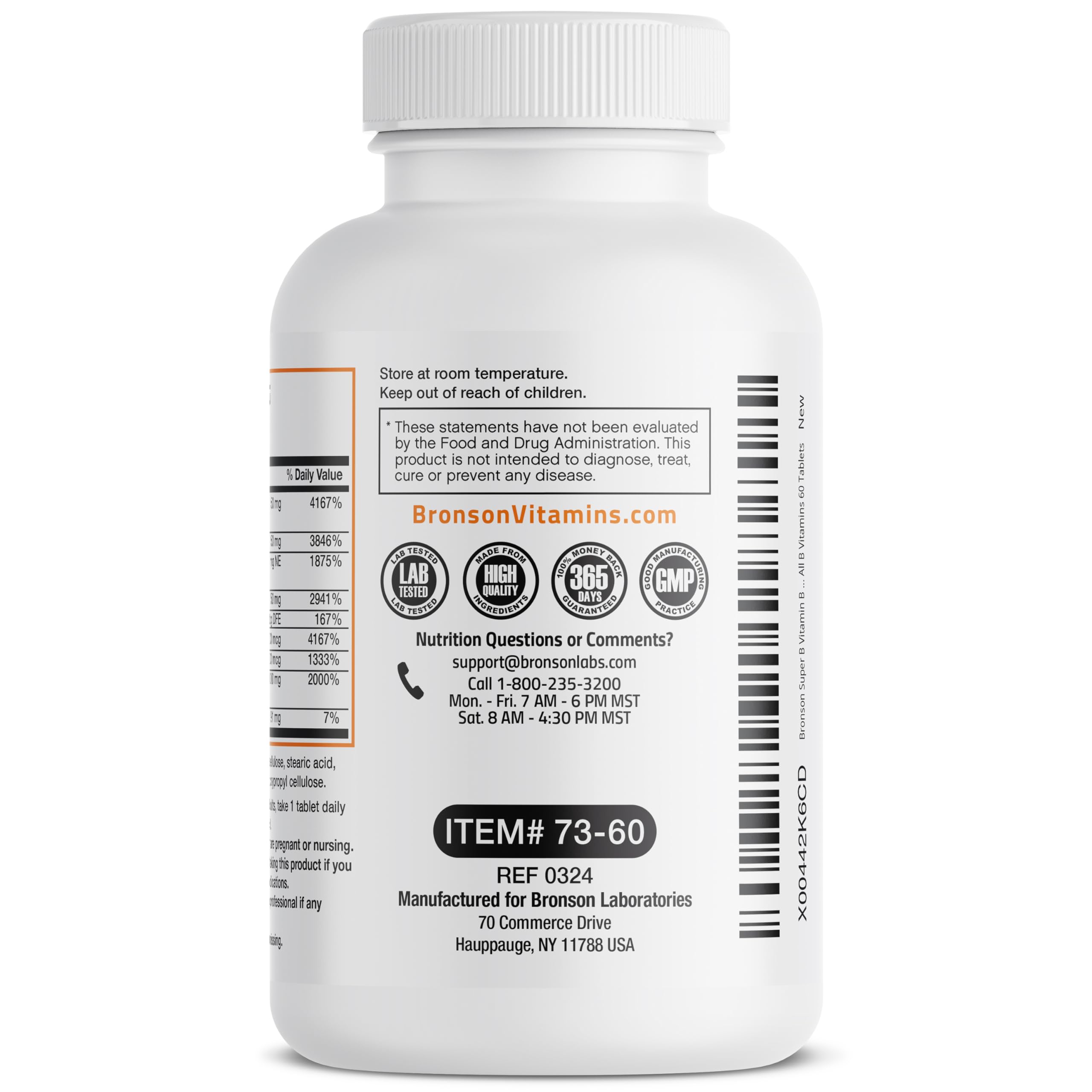 Bronson Super B Vitamin B Complex Sustained Slow Release (Vitamin B1, B2, B3, B6, B9 - Folic Acid, B12) Contains All B Vitamins 60 Tablets