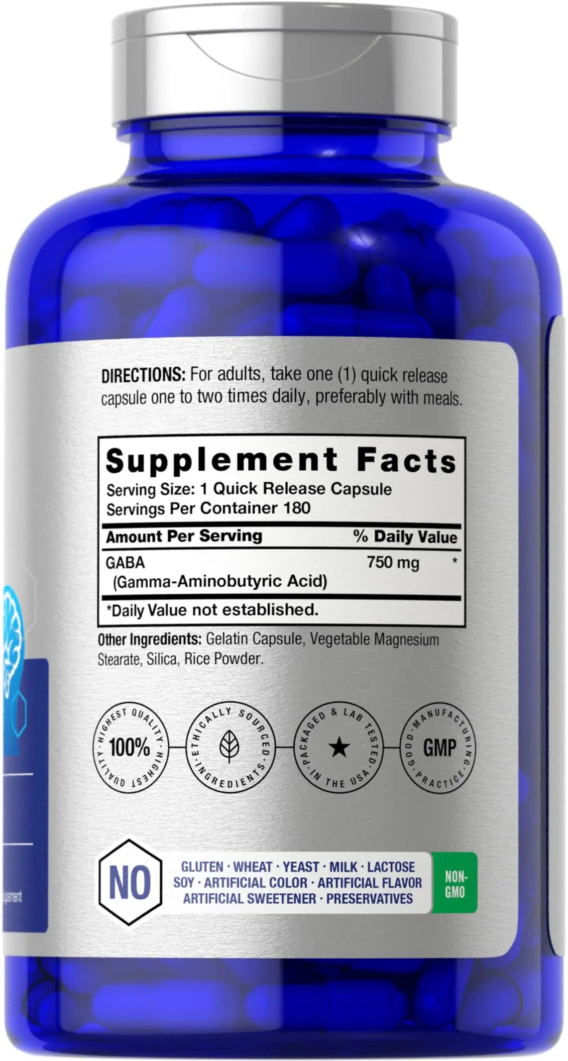 GABA 750mg | 180 Capsules | Gamma Aminobutyric Acid Supplement Horbäach Au supplements