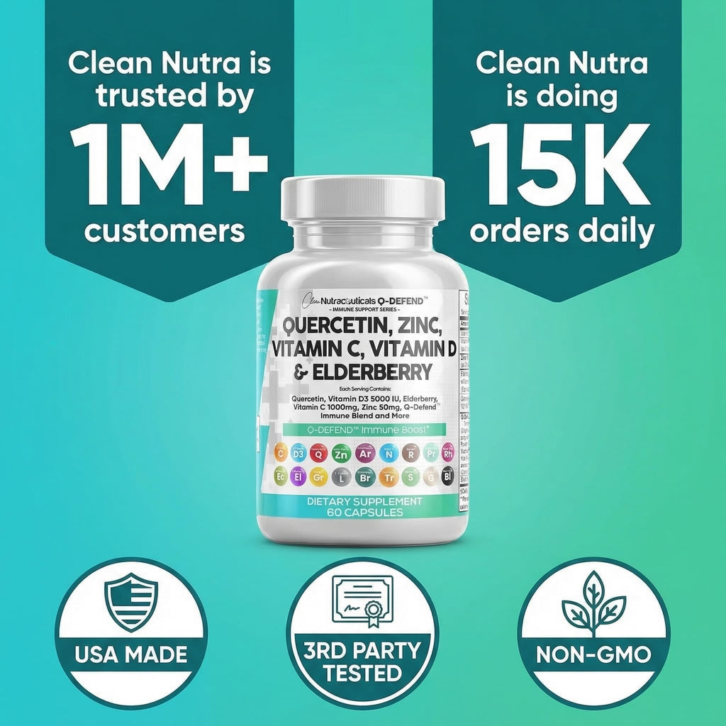 Q Defend Quercetin Supplement with Zinc Vitamin C Vitamin D Elderberry Turmeric Black Pepper Garlic Ginger Sea Moss Lysine Stinging Nettle Reishi Mushroom Immune