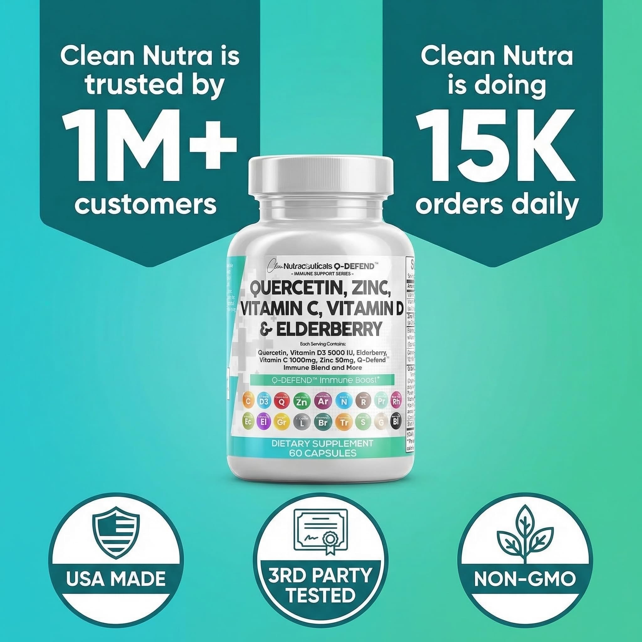 Q Defend Quercetin Supplement with Zinc Vitamin C Vitamin D Elderberry Turmeric Black Pepper Garlic Ginger Sea Moss Lysine Stinging Nettle Reishi Mushroom Immune