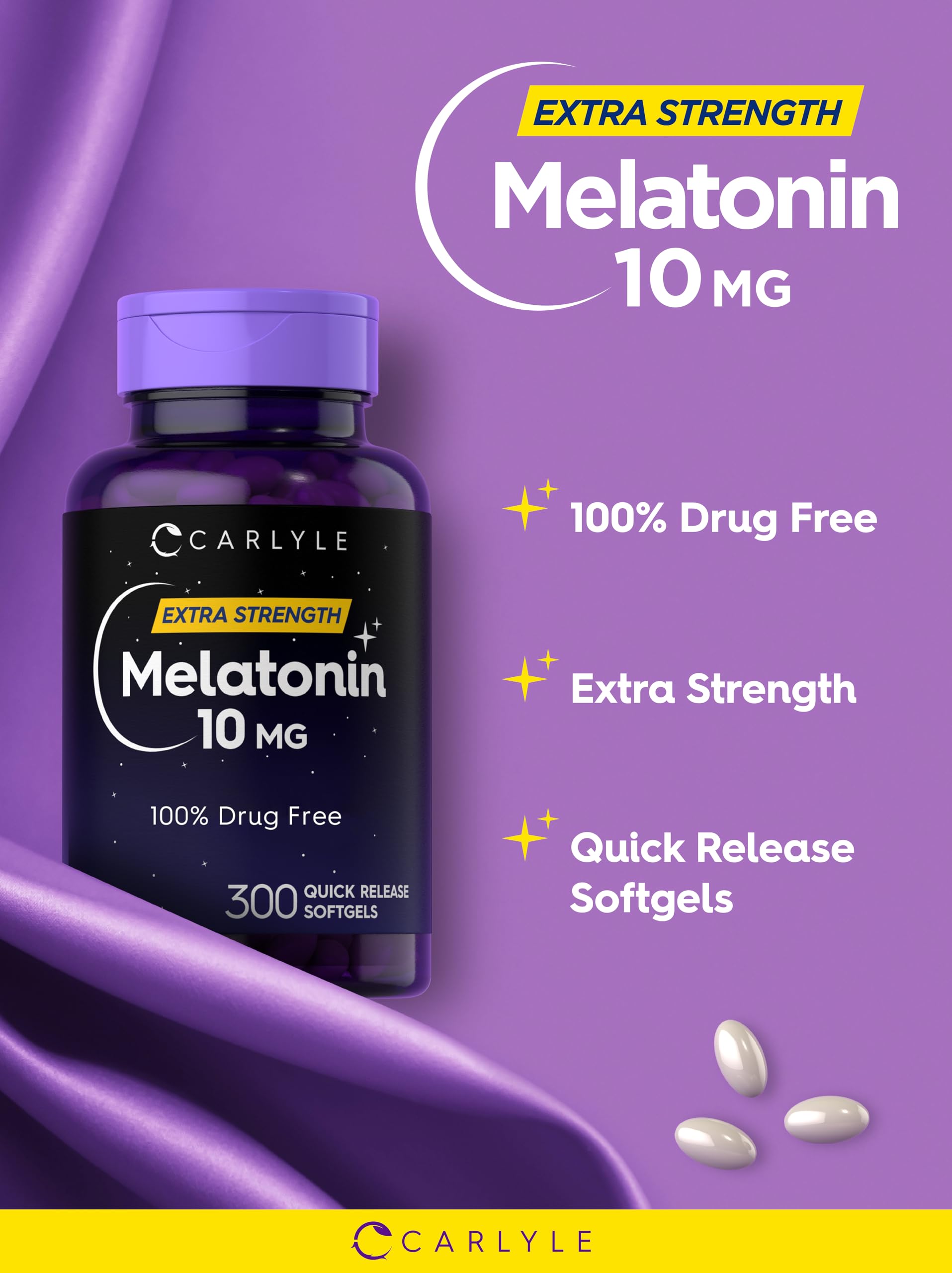 Carlyle Melatonin 10mg | 300 Softgels | Extra Strength Support for Adults | Non-GMO, Gluten Free Supplement