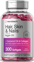Horbäach Hair Skin and Nails Vitamins | 300 Softgels | with Biotin and Collagen | Infused with Argan Oil and Coconut Oil