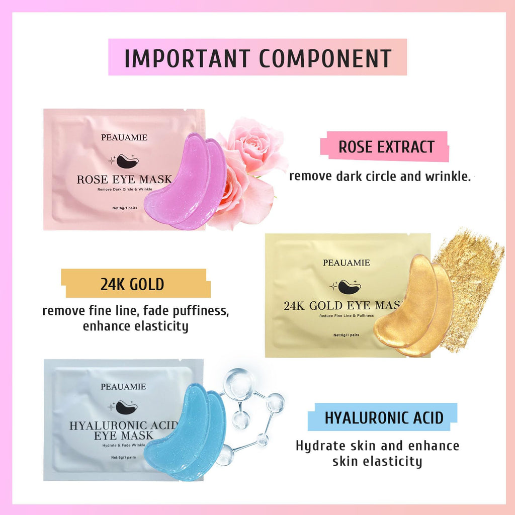 PEAUAMIE Under Eye Patches Gold and Hyaluronic Acid for puffy eyes,Rose Eye Masks