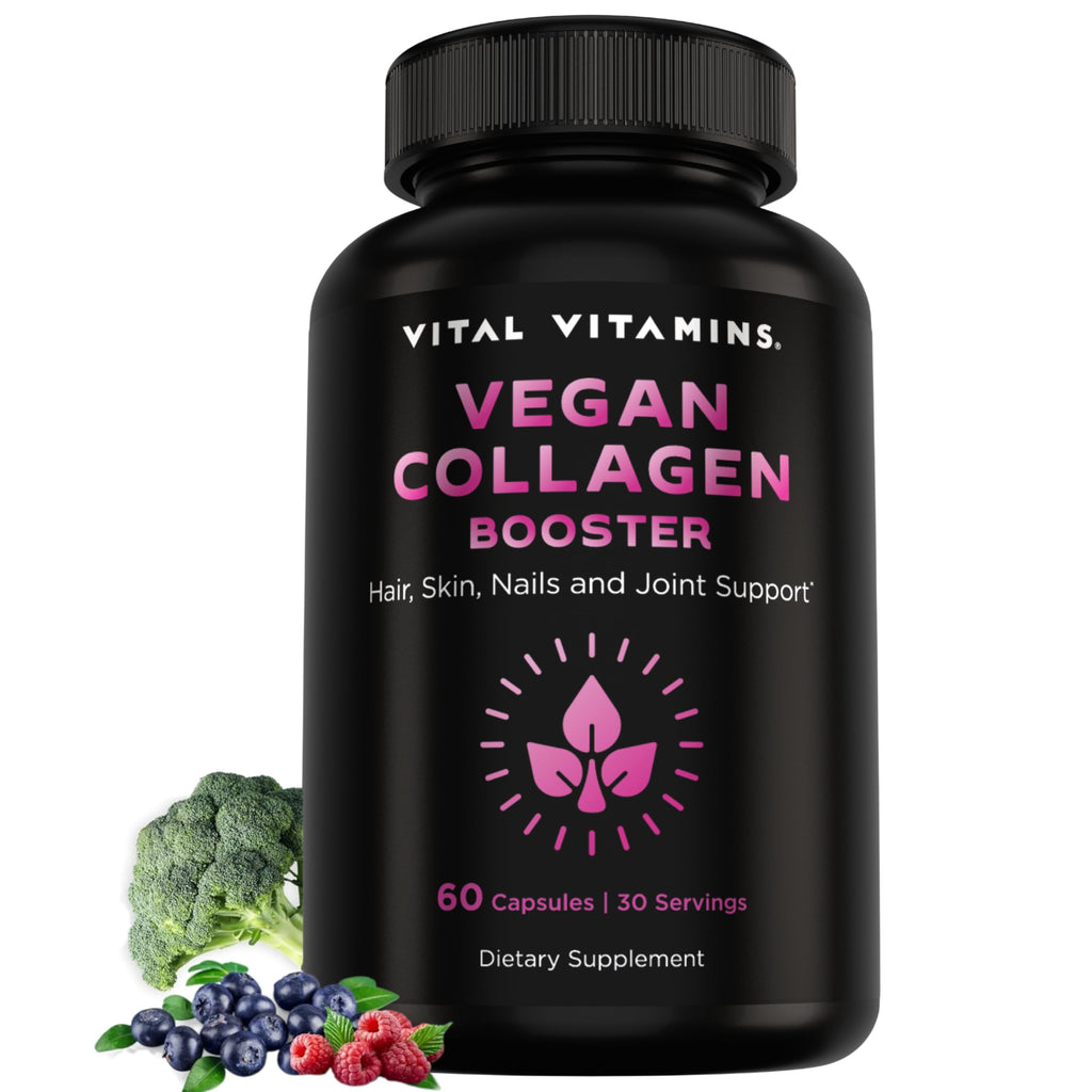 Vital Vitamins Vegan Collagen Booster - with Silica and Hyaluronic Acid - Plant-Based Collagen Supplements