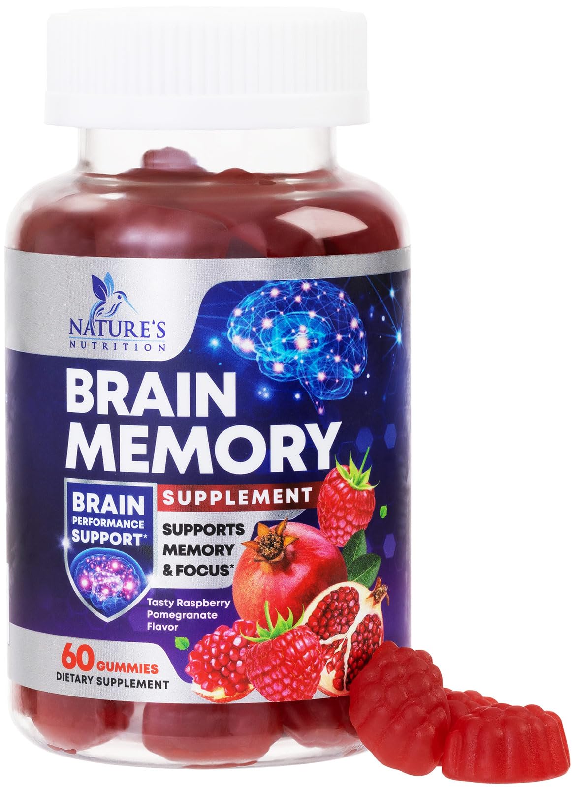 Brain Supplements for Memory & Focus Gummies - Brain Health Clarity with B6 B12 & Phosphatidylserine - Natural Nootropics Cognitive Concentration & Alertness Support Vitamins - 60 Vegan Gummies Nature's Nutrition Au supplements
