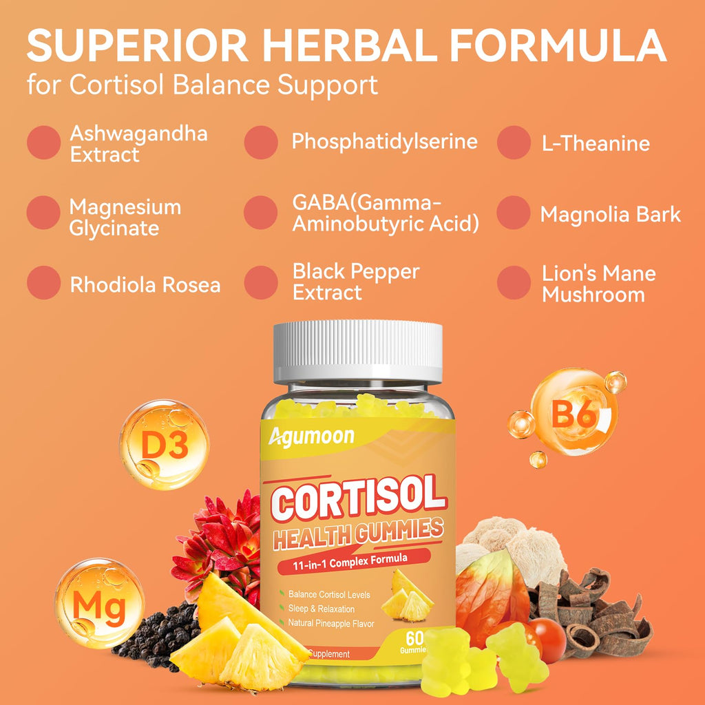 Agumoon Cortisol Gummies for Women, Cortisol Supplements with Ashwagandha, Magnesium, L-theanine, for Relaxation and Mood Support - 120 Gummies Agumoon Au supplements