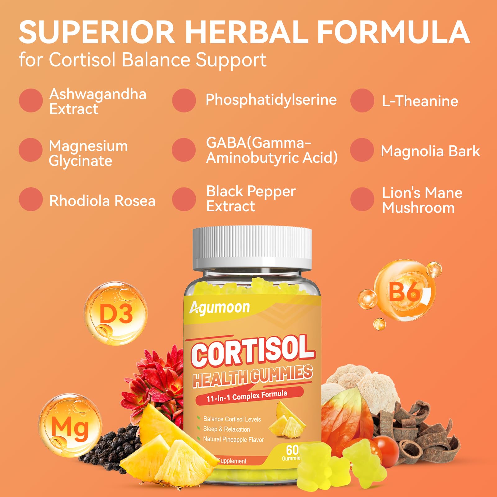 Agumoon Cortisol Gummies for Women, Cortisol Supplements with Ashwagandha, Magnesium, L-theanine, for Relaxation and Mood Support - 120 Gummies Agumoon Au supplements