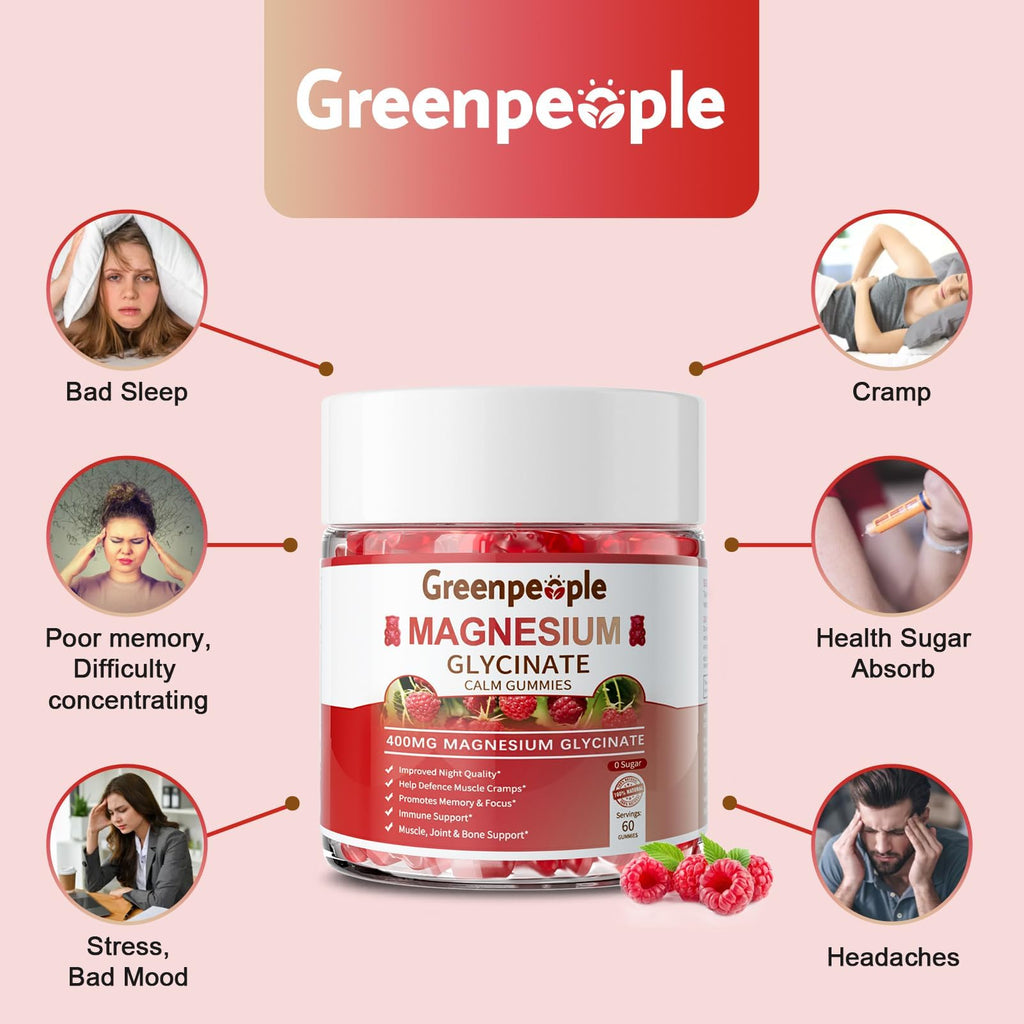 GREENPEOPLE Magnesium Glycinate Gummies 400mg - Sugar Free Magnesium Supplement with Magnesio Citrate, Vitamin D, and B6 for Calm Support & Sleep for Adults