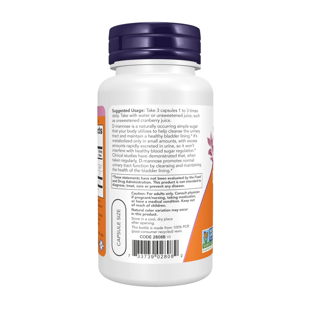 Now Foods Supplements, D-Mannose 500 mg, Non-GMO Project Verified, Healthy Urinary Tract*, 60 Veg Capsules NOW Foods Au supplements