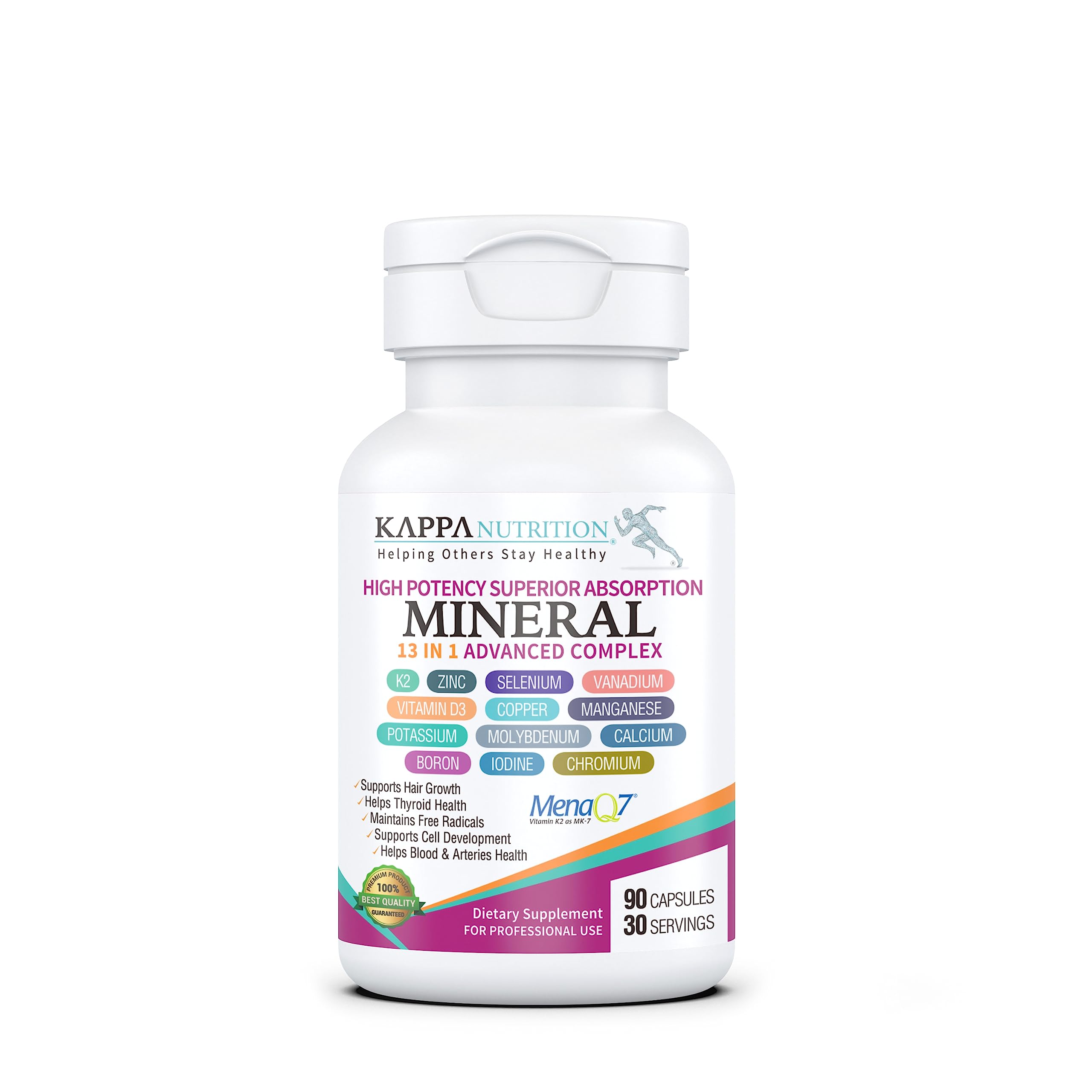 KAPPA NUTRITION (90 Capsules,Vitamin K2, Vitamin D3, Zinc, Selenium, Vanadium, Copper, Manganese, Potassium, Molybdenum, Calcium, Chromium, Iodine, Boron,