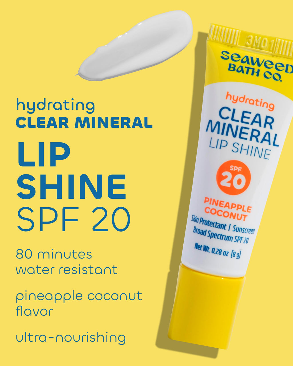 Seaweed Bath Co. Hydrating Clear Mineral Lip Shine - SPF 20 Sunscreen Zinc Oxide Lip Balm - Nourishing Care to Hydrate & Protect Dry