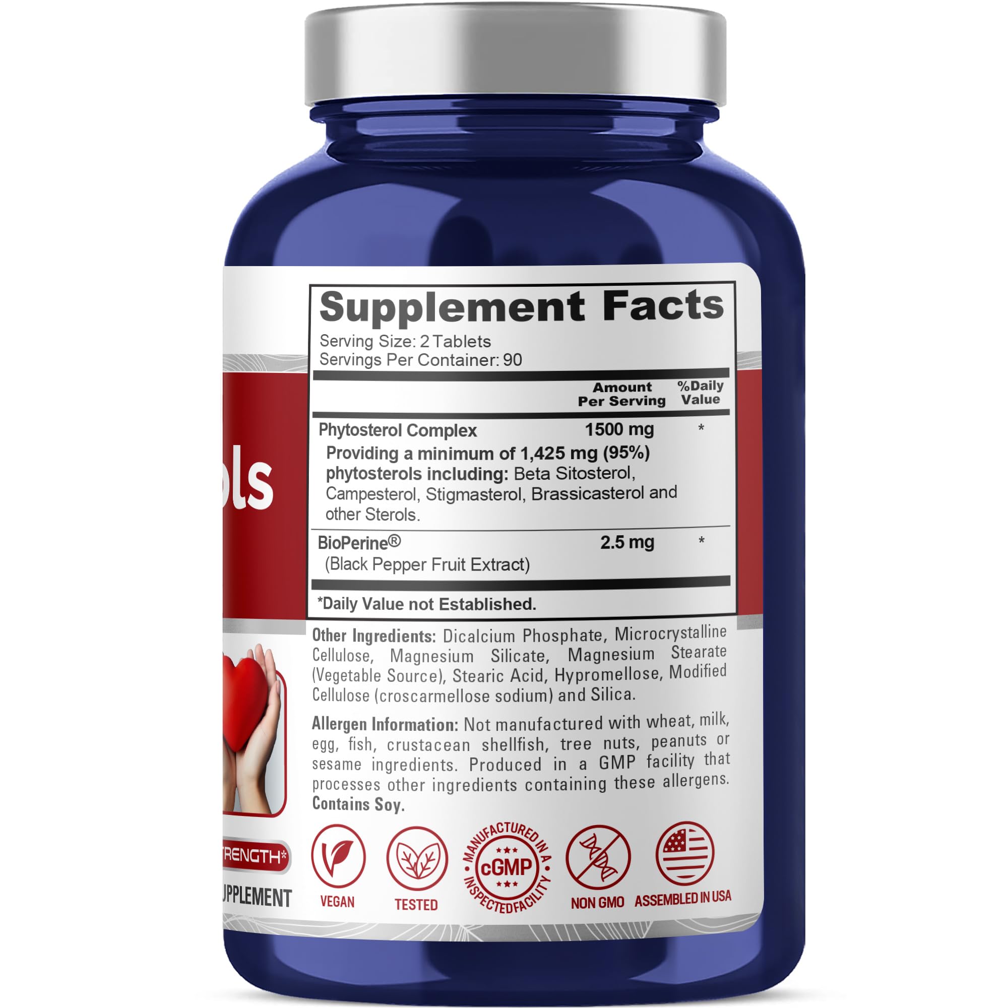 NusaPure Plant Sterols 1500 mg - 180 Tablets (Non-GMO, Vegan) Beta Sitosterol, Bioperine NusaPure Au supplements