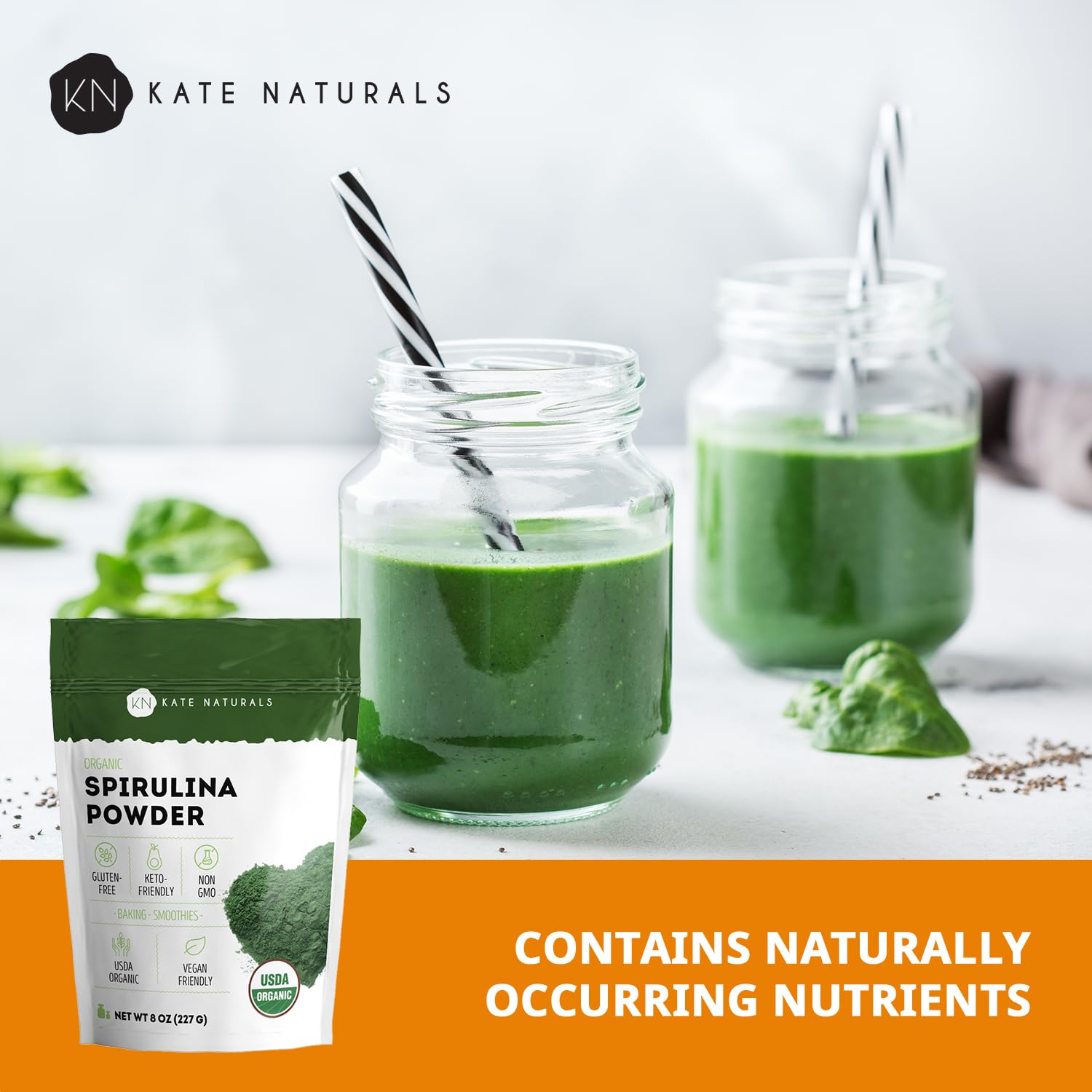 Kate Naturals Organic Spirulina Powder for Immune Support and Antioxidants. Nutrient Dense Superfood Supplement