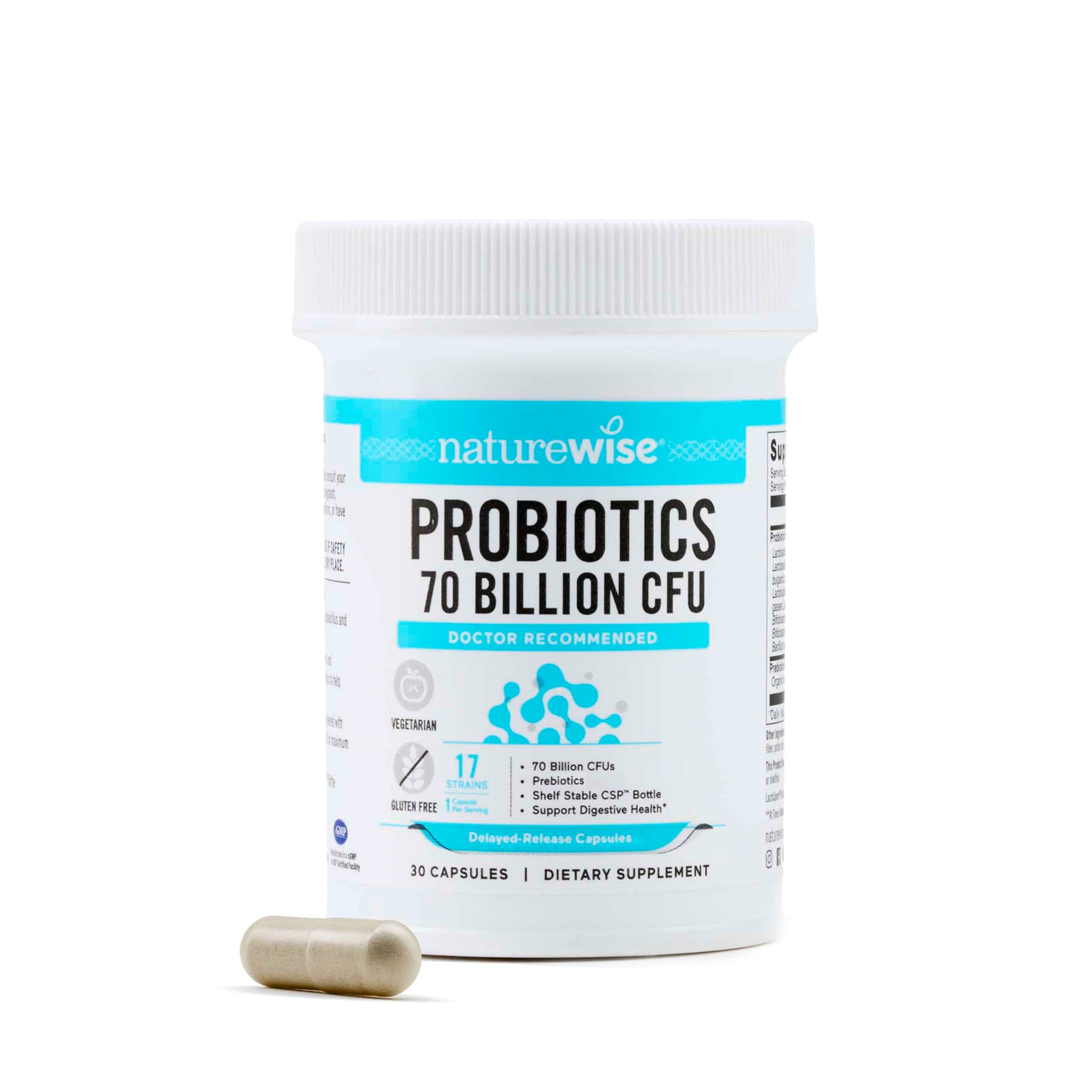 NatureWise Probiotics 70 Billion CFU - 17 Strains + Organic Prebiotics - Immune, Digestive & Gut Health Support for Women & Men - Vegetarian, Gluten-Free, Non-GMO - 30 Capsules[1-Month Supply] NatureWise Au supplements