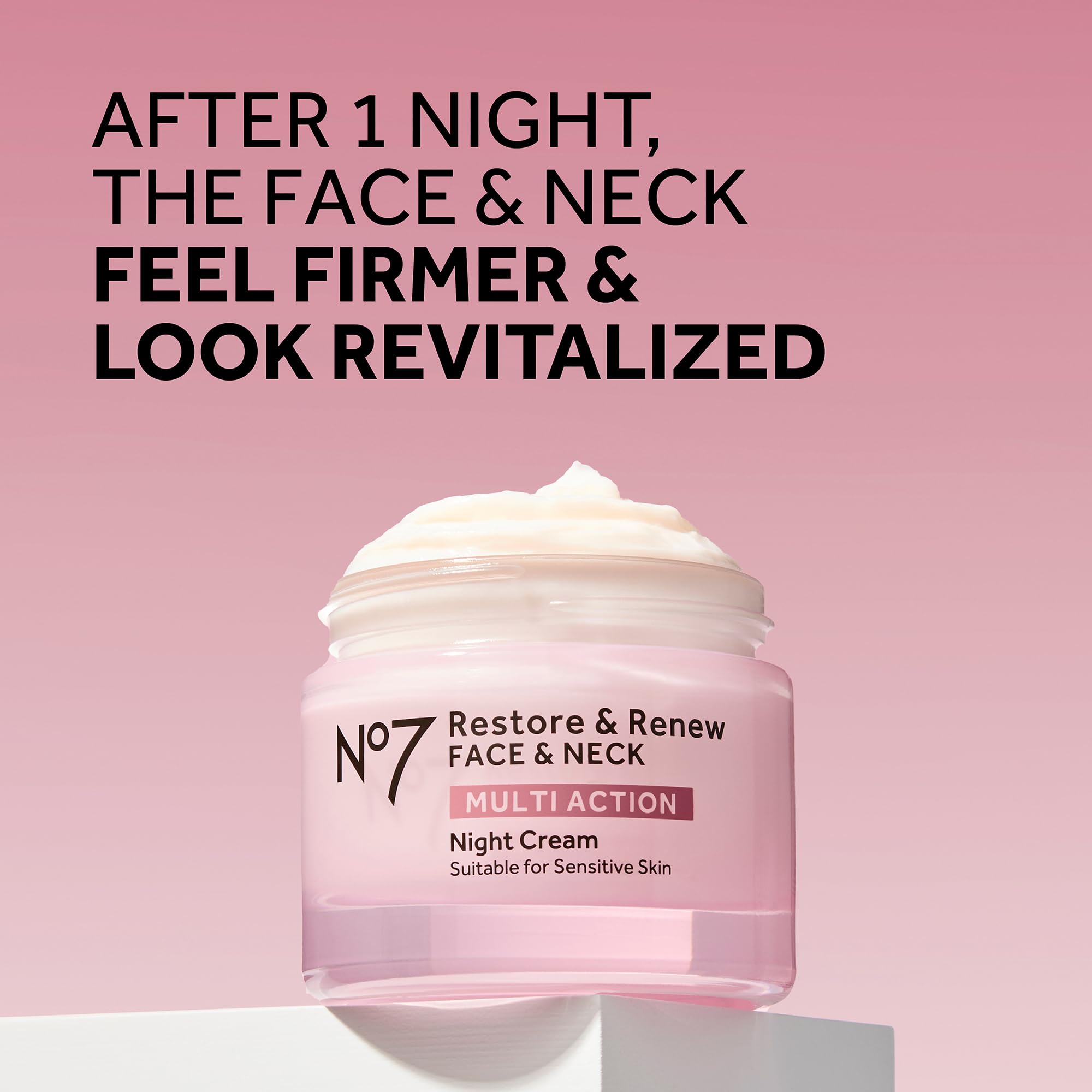 No7 Restore & Renew Multi Action Night Cream for Face & Neck - Nighttime Face Moisturizer with Collagen Peptides