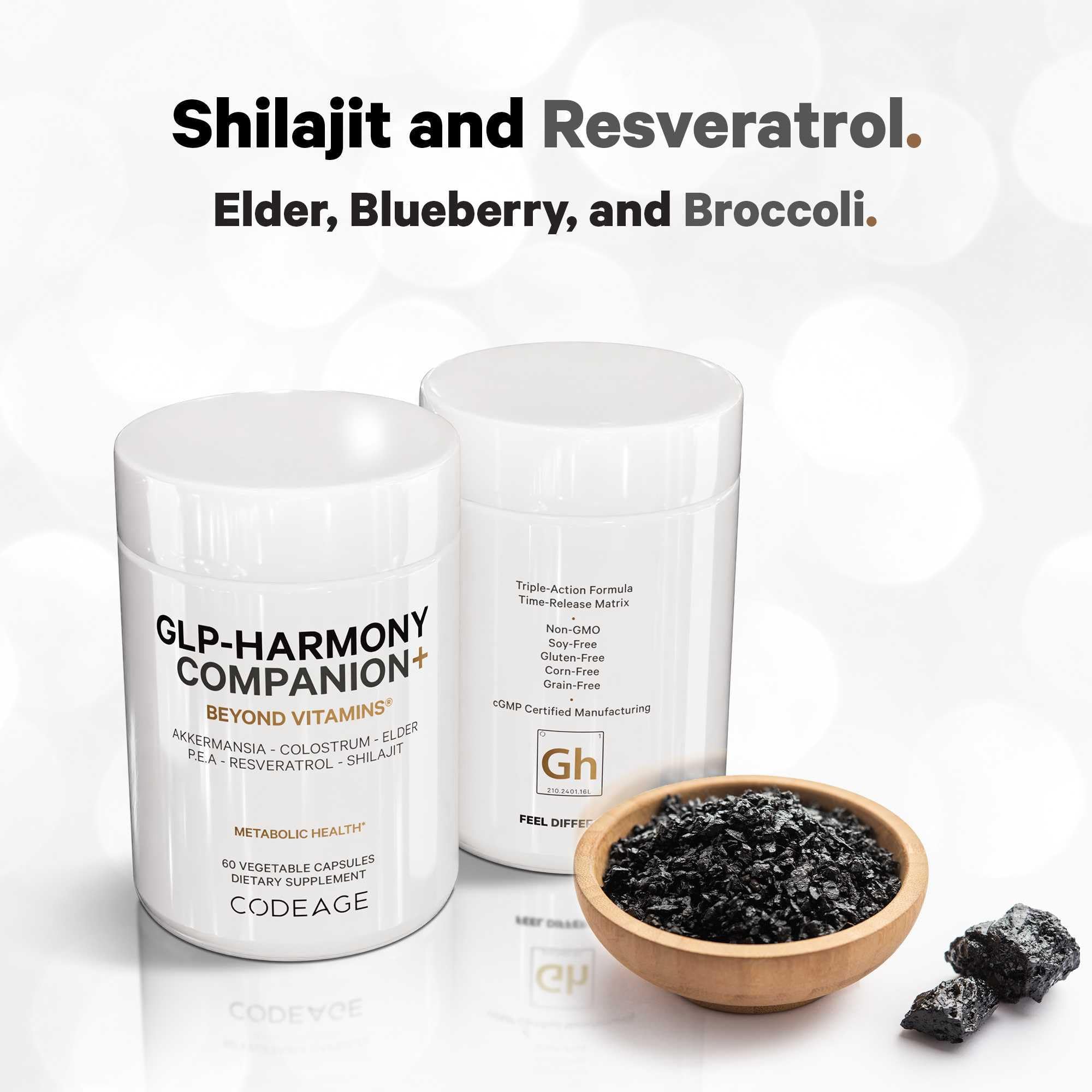 Codeage GLP-Harmony Companion+ Supplement - GLP-1 Agonist Support - Lion's Mane, Pea, Colostrum, Shilajit, Akkermansia, Elder, Citrus Bioflavonoids, Broccoli, Resveratrol - Non-GMO - 60 Capsules Codeage Au supplements