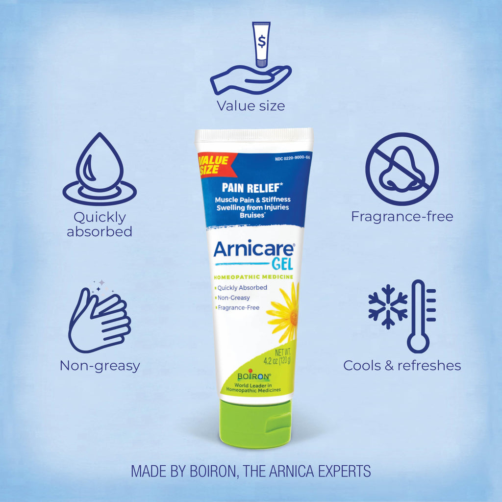 Boiron Arnicare Gel 4.2 oz (Twin Pack) for Joint Pain Relief, Muscle Pain, Muscle Soreness, and Swelling from Bruises or Injury - Non-Greasy and Fragrance-Free Arnica Boiron Au supplements