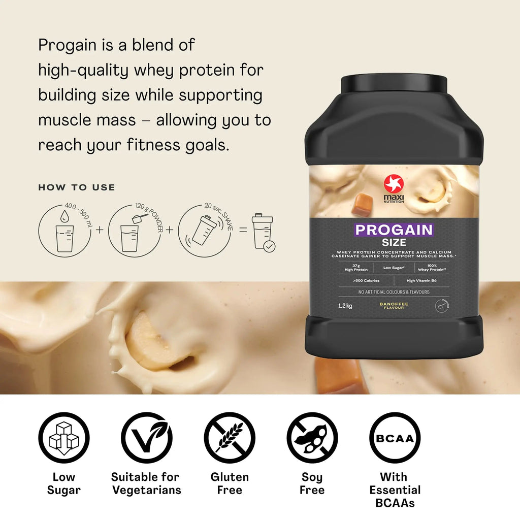 MaxiNutrition - Progain, Banoffee - Whey Protein Powder for Size & Muscle Mass – Low Sugar MaxiNutrition Au supplements