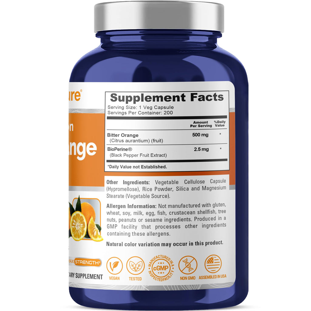 NusaPure Bitter Orange - Suitable for Vegetarian/Vegan, Non - GMO - 500mg 200 Capsules NusaPure Au supplements
