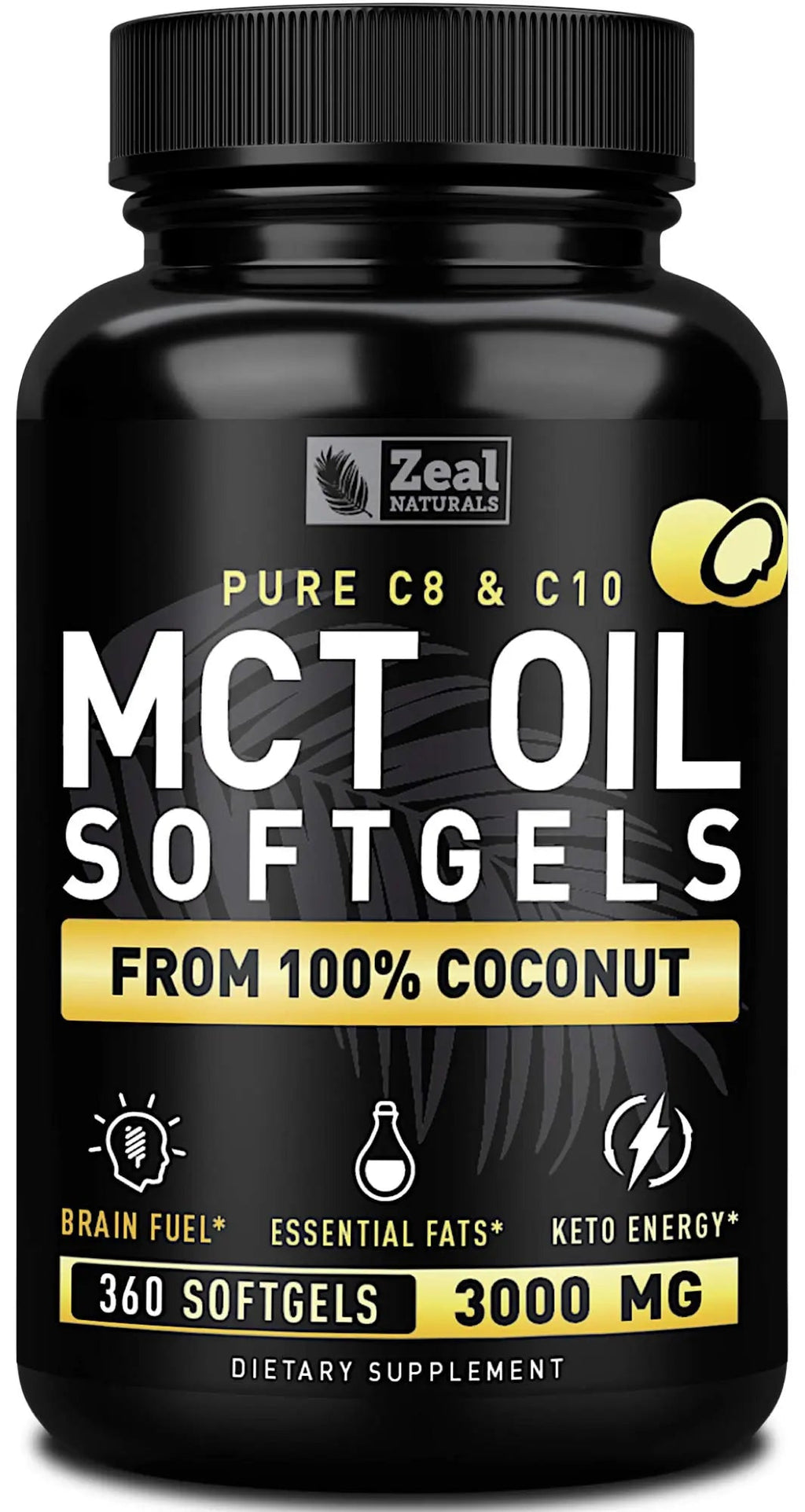 Pure MCT Oil Capsules (360 Softgels | 3000mg) 4 Month Supply Keto Pills w Unrefined Coconut Zeal Naturals Au supplements
