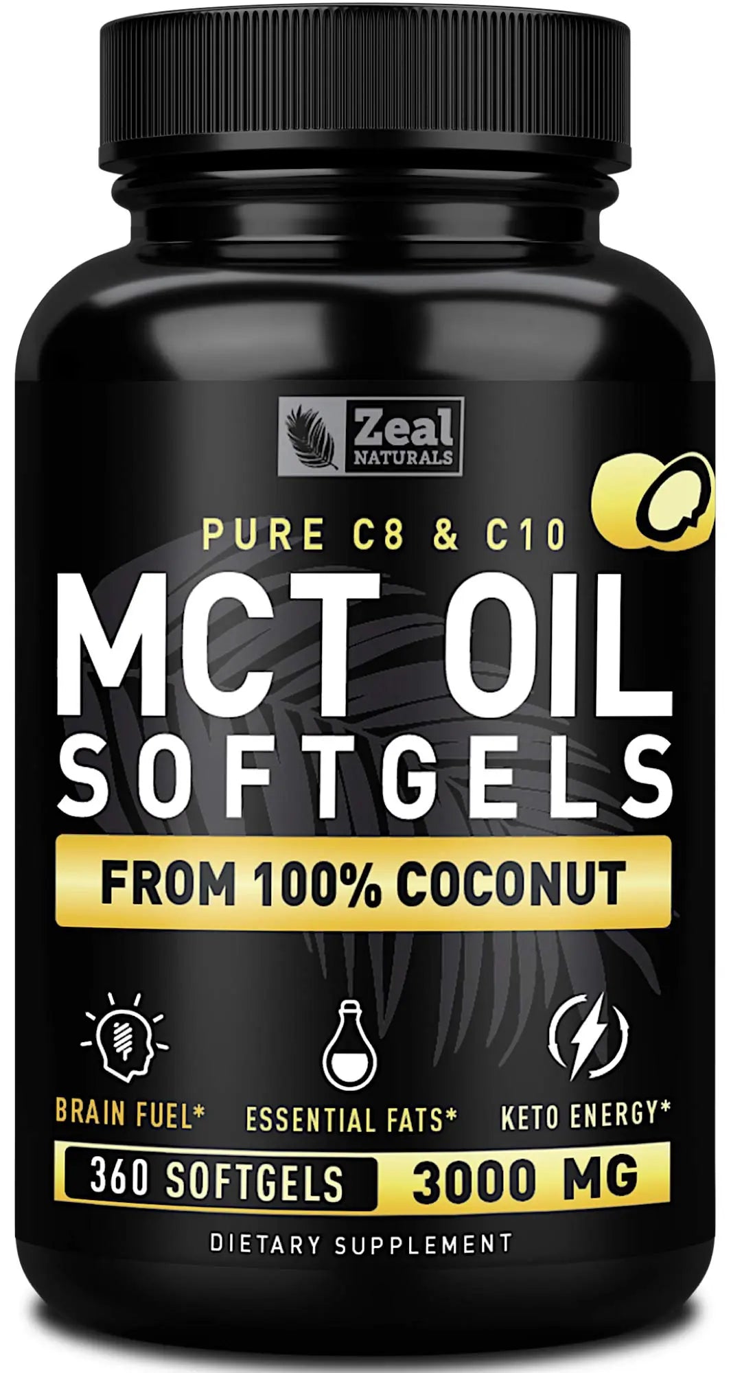 Pure MCT Oil Capsules (360 Softgels | 3000mg) 4 Month Supply Keto Pills w Unrefined Coconut Zeal Naturals Au supplements