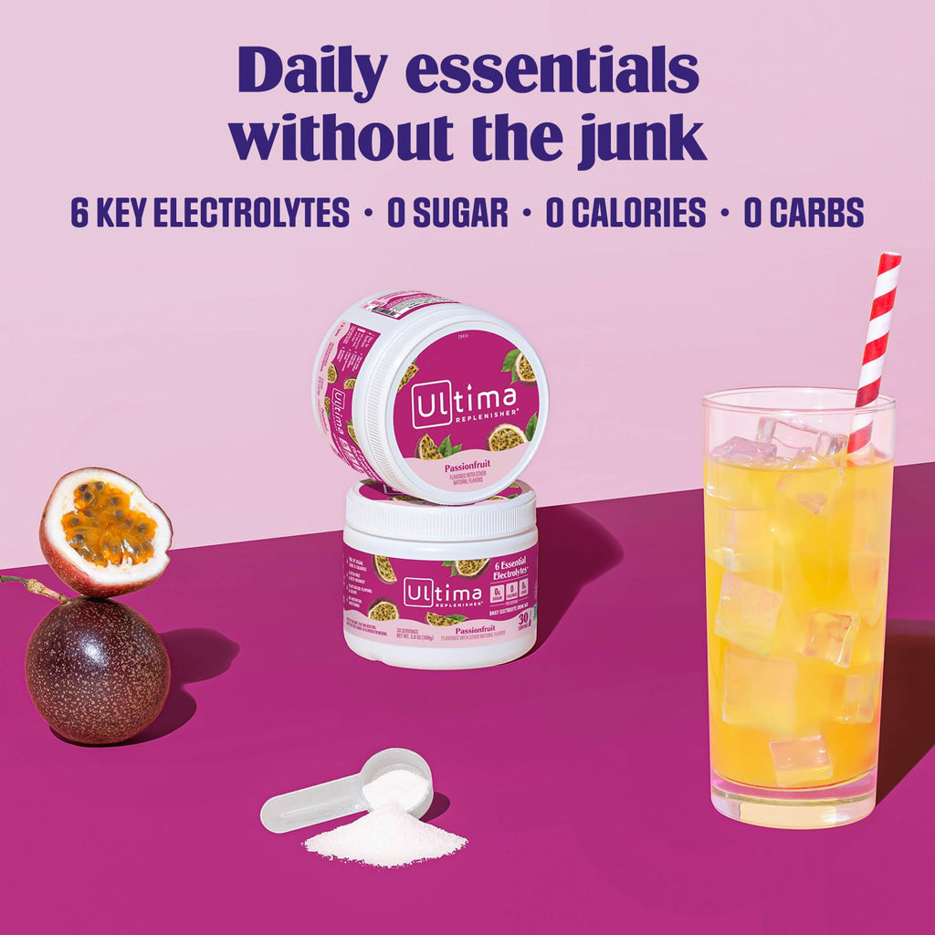 Ultima Replenisher Daily Electrolyte Powder Drink Mix – Sugar Free – Passionfruit, 30 Servings – Hydration Powder with 6 Key Electrolytes