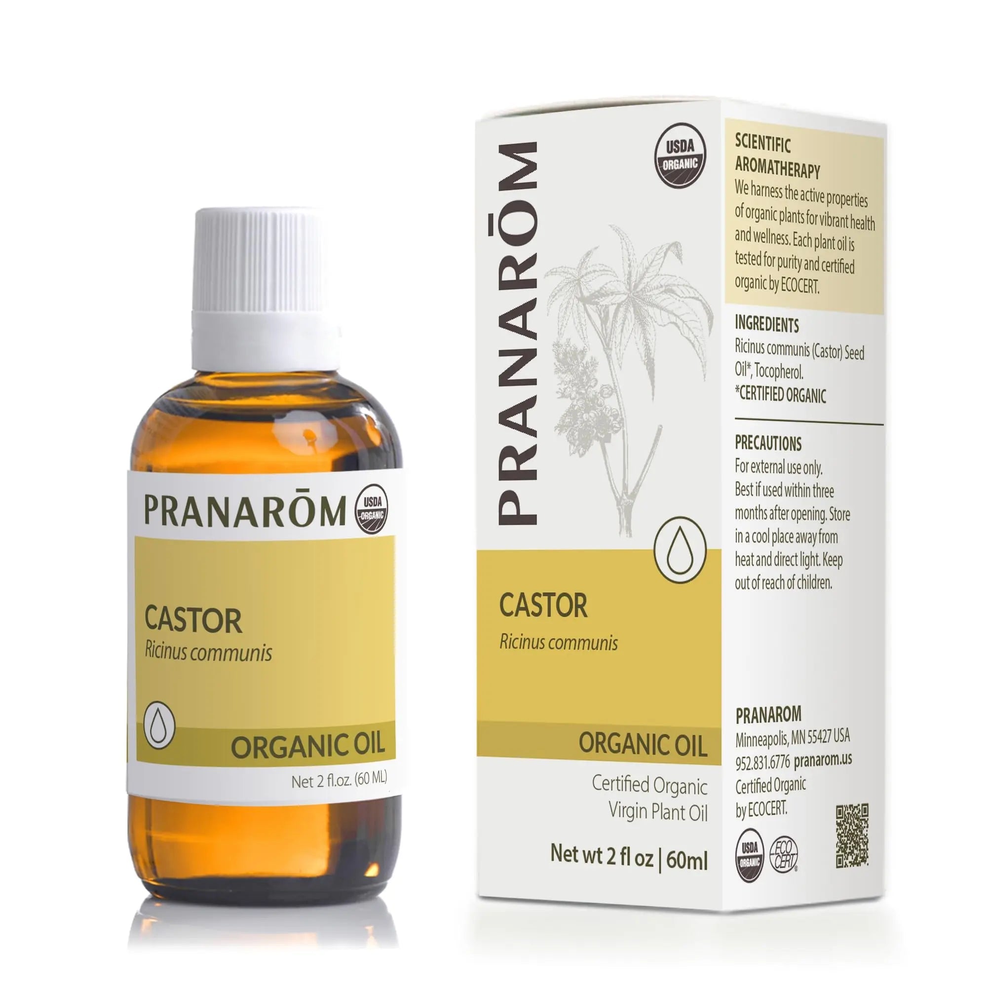 Pranarom - USDA Certified Organic Cold-Pressed Castor Virgin Plant Oil - 2 fl oz Glass Bottle Pranarom Au supplements