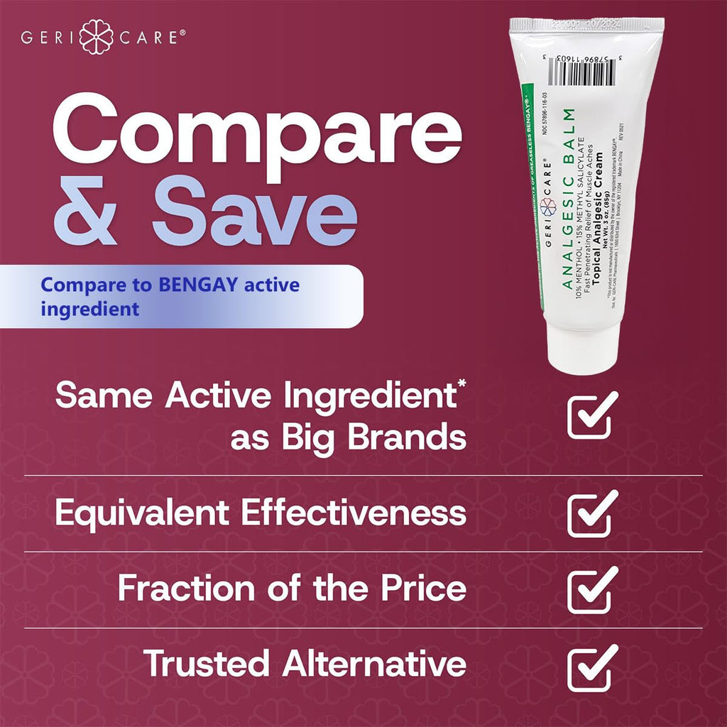 GeriCare Topical Analgesic Cream, Menthol 10%, Methyl Salicylate 15%, Fast Absorption, Pain Relief of Minor Muscle Aches, Body Stiffness, Joint Pain & Soreness, 3 Ounce (Pack of 1) GeriCare Au supplements