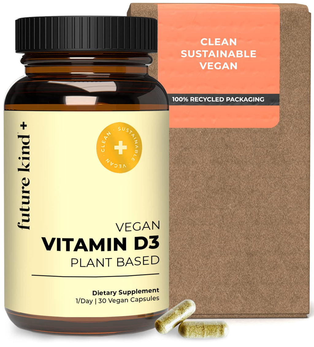 Future Kind Vitamin D3 2500 IU for Bone and Muscle Function, Vitamin D Vegan Supplement from Plant Lichen, Non-GMO, Sugar Free, Pure Vitamin D3, Promotes Natural Resilience, 30 Capsules Future Kind Au supplements